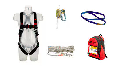 Système de sécurité à corde verticale 3M™ Protecta®, dispositif d'ancrage, harnais de sécurité, bloqueur, corde de sécurité de 15 m, sac à dos, 1150506