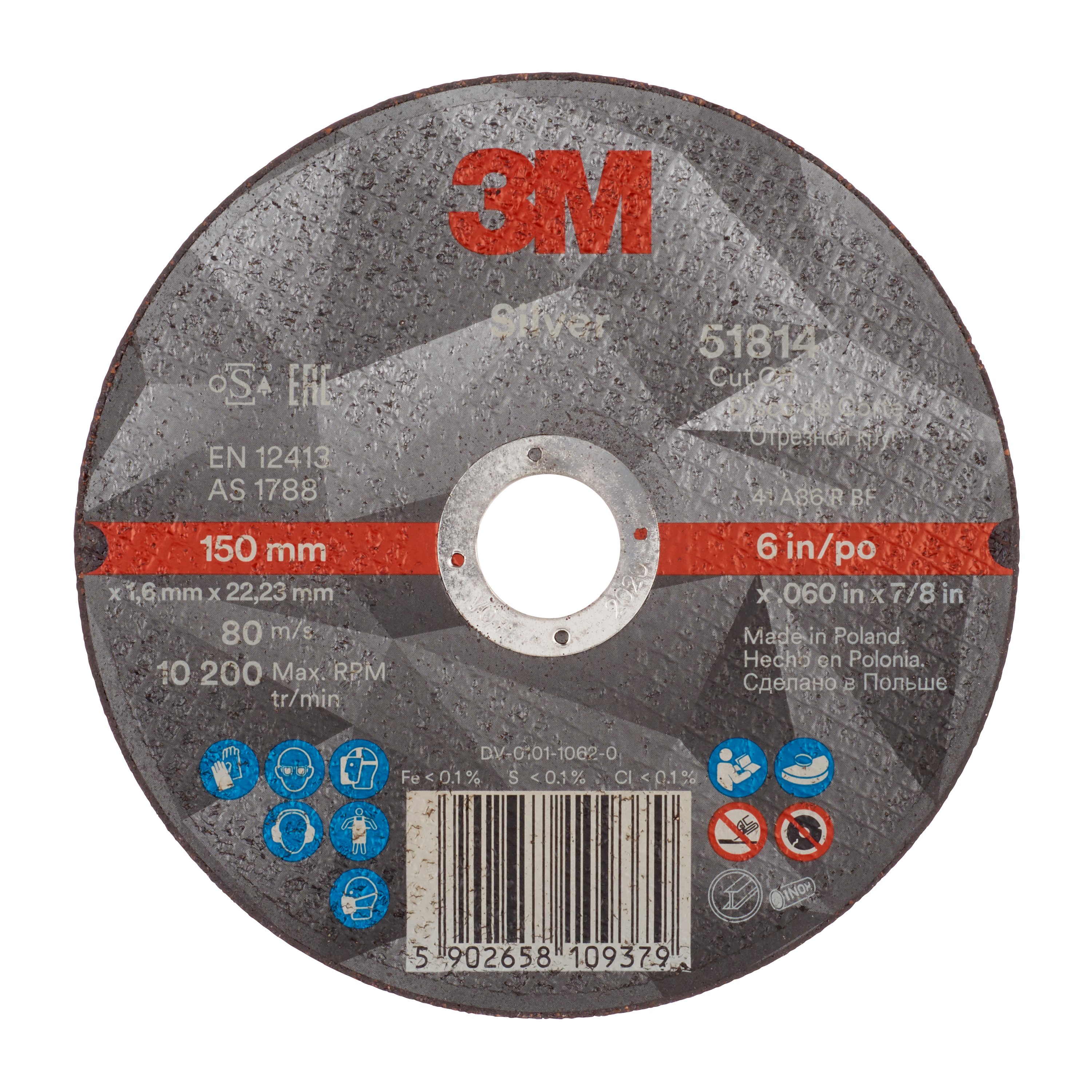 3M™ Silver Cutting Disc, T41, 150 mm x 1.6 mm x 22 mm