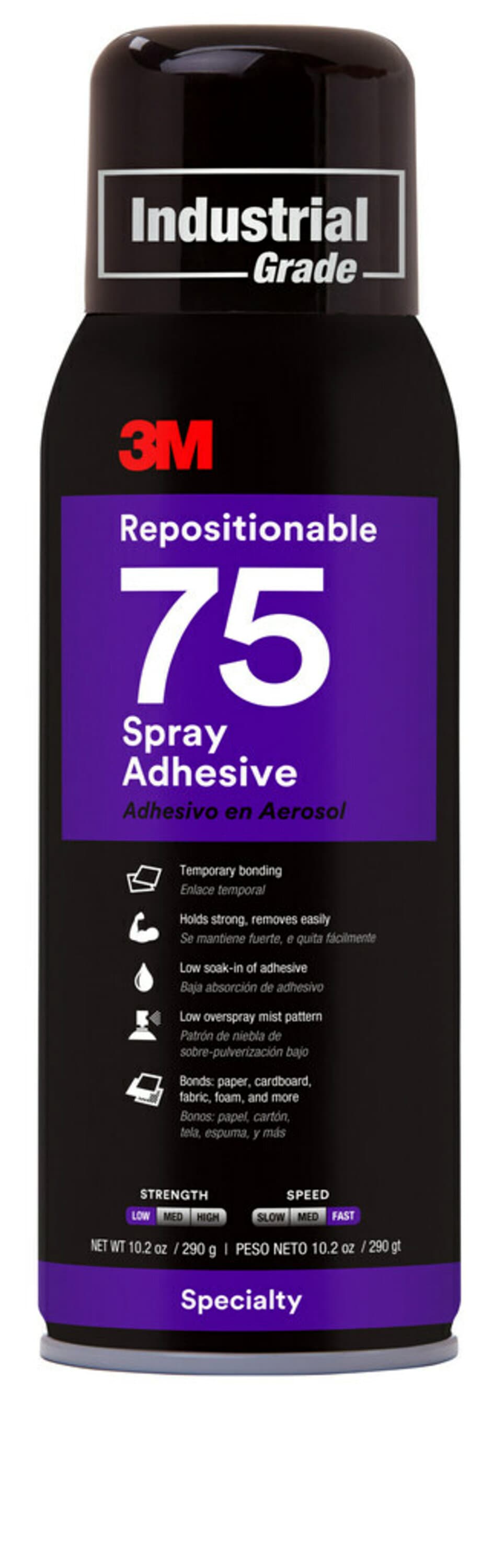 Adhésif en spray 3M™ à base d'élastomères synthétiques, repositionnable 75, transparent, 500 ml
