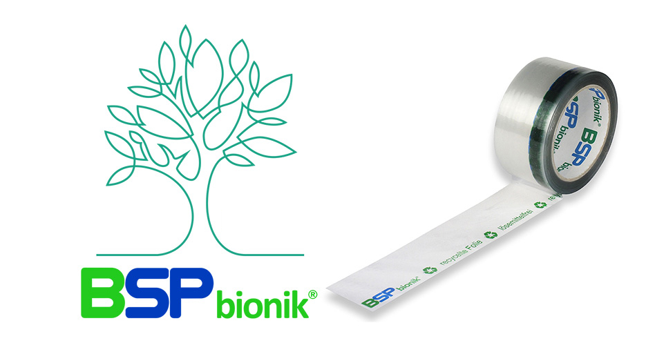BSP bionik 140 Verpackungsklebeband 50mm x 66m transparent, 2-farbig positiv bedruckt "Standard Recyclingdruck"