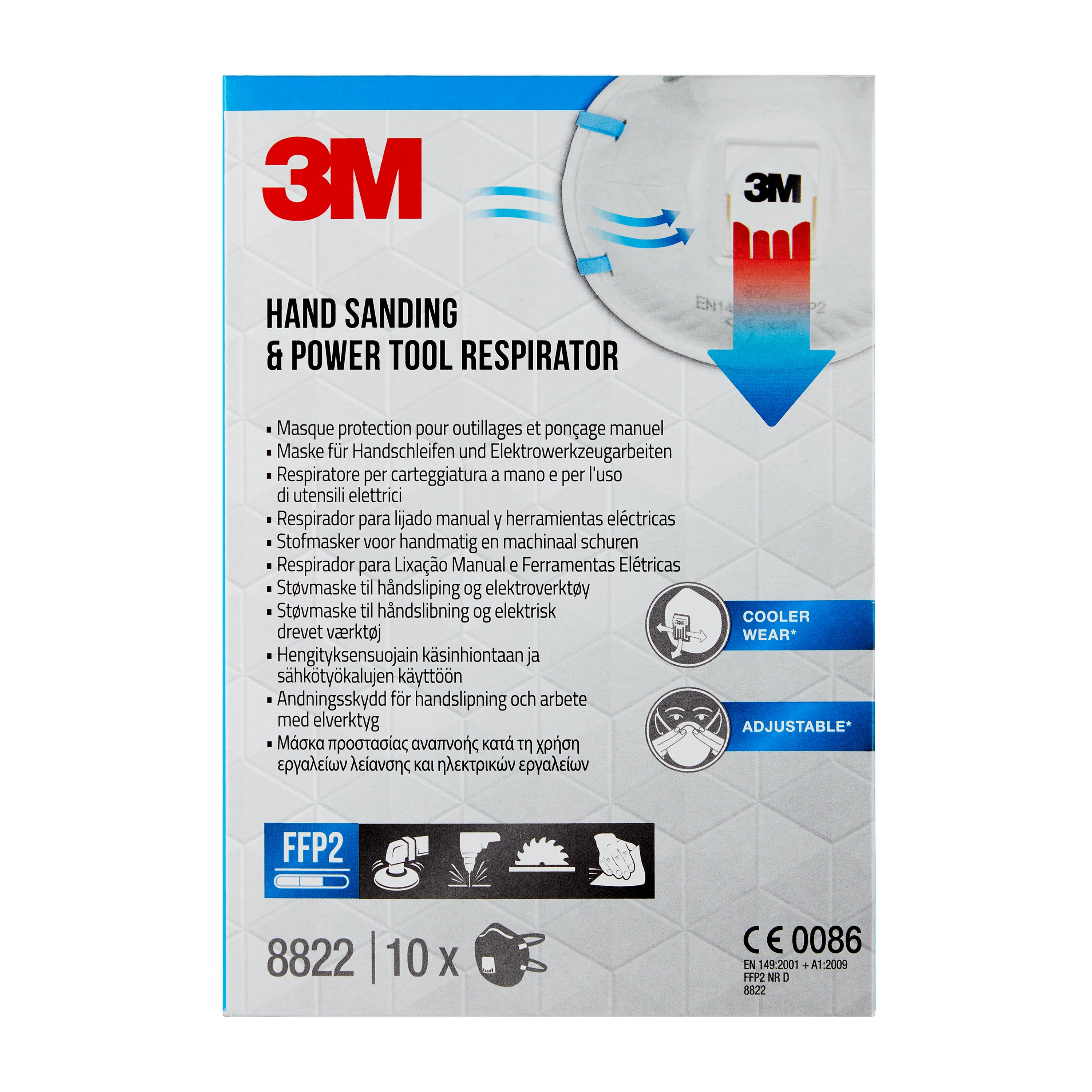 3M™ Respirator for manual and power sanding 8822, FFP2, with valve, 10 per pack