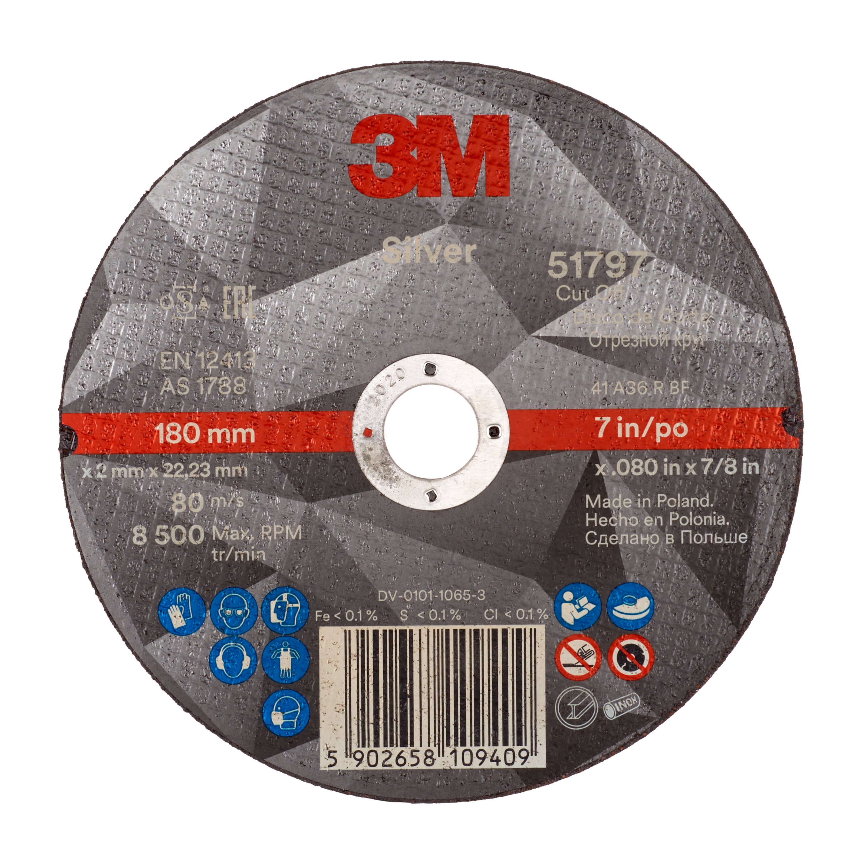 3M™ Silver Cutting Disc, T41, 180 mm x 2.0 mm x 22 mm