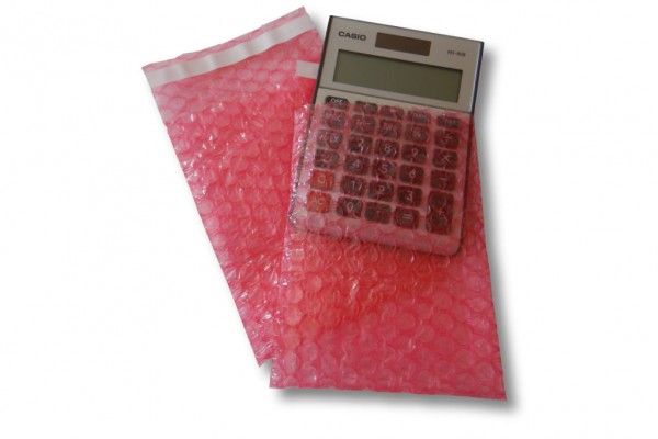 Adhäsionsbeutel aus Luftpolsterfolie,ANTISTATISCH 3-lagig, 10 mm-Noppe, mit Klappe, 320 x 480 x 0,080 mm