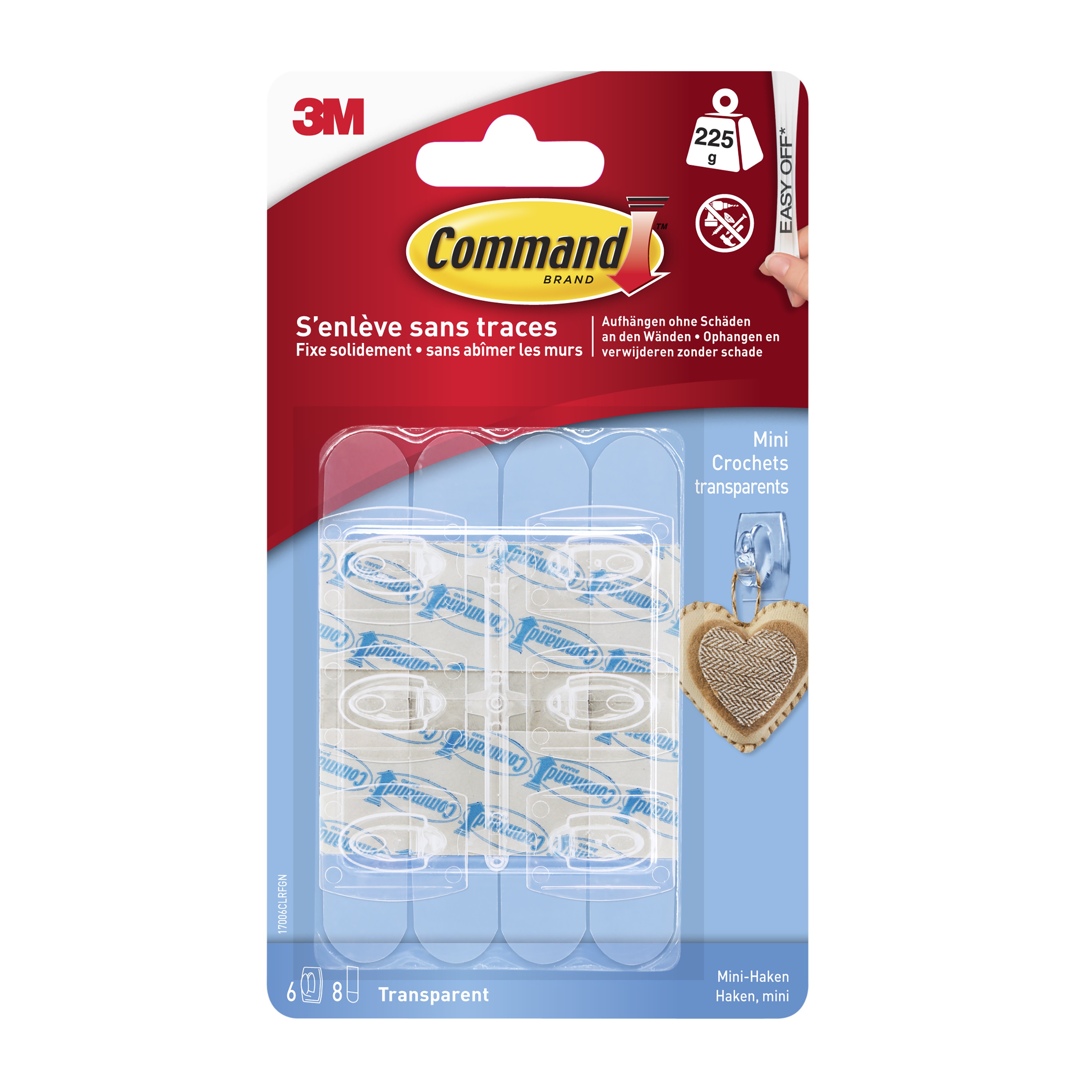 Mini-crochets Command™, transparents, avec bandes adhésives transparentes, 17006CLR