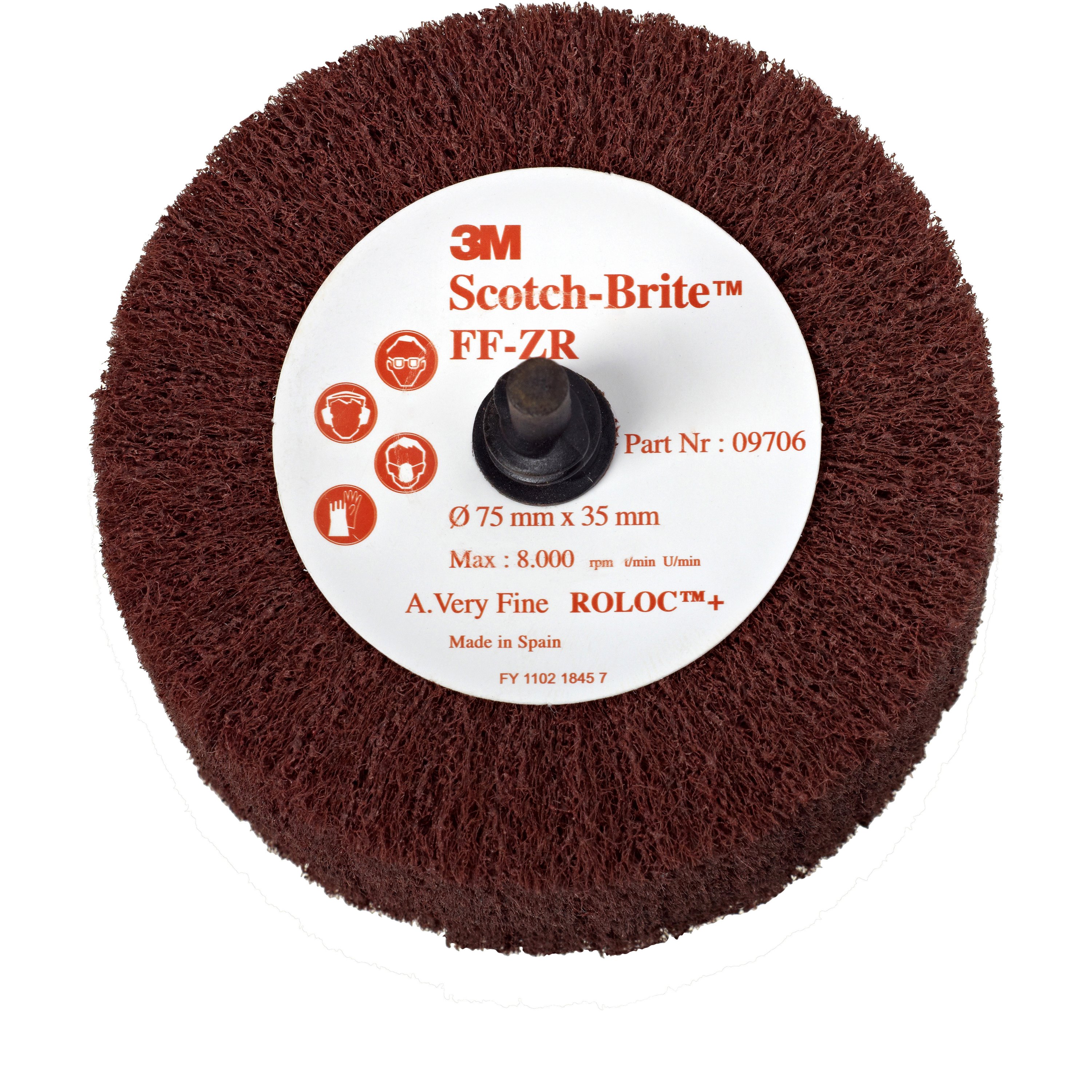 Brosse à poils radiaux Scotch-Brite™ BB-ZB avec collerette en plastique, blanche, 193,5 mm x 25,4 mm, P120, type C