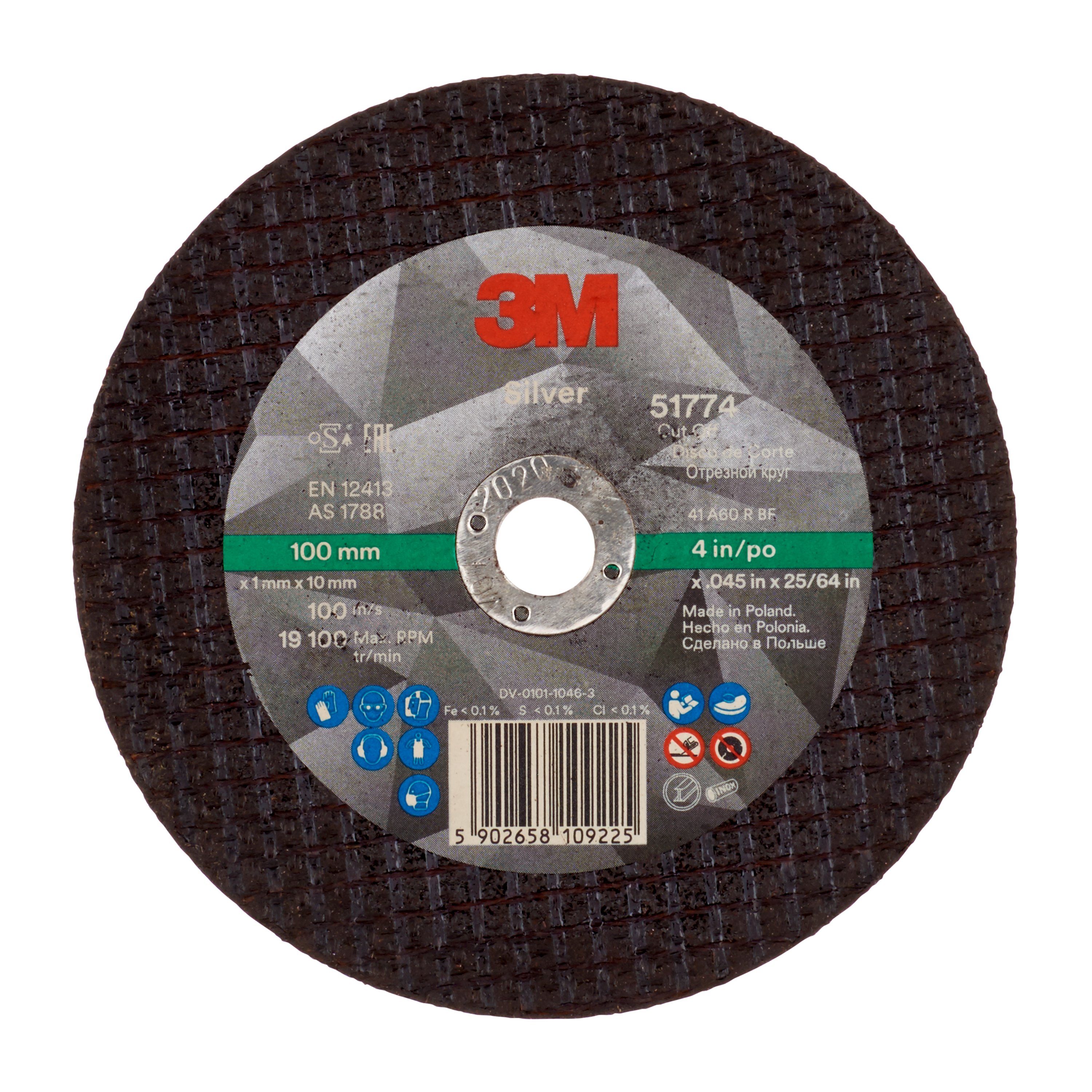 3M™ Silver Cutting Disc, T41, 100 mm x 1.0 mm x 10 mm
