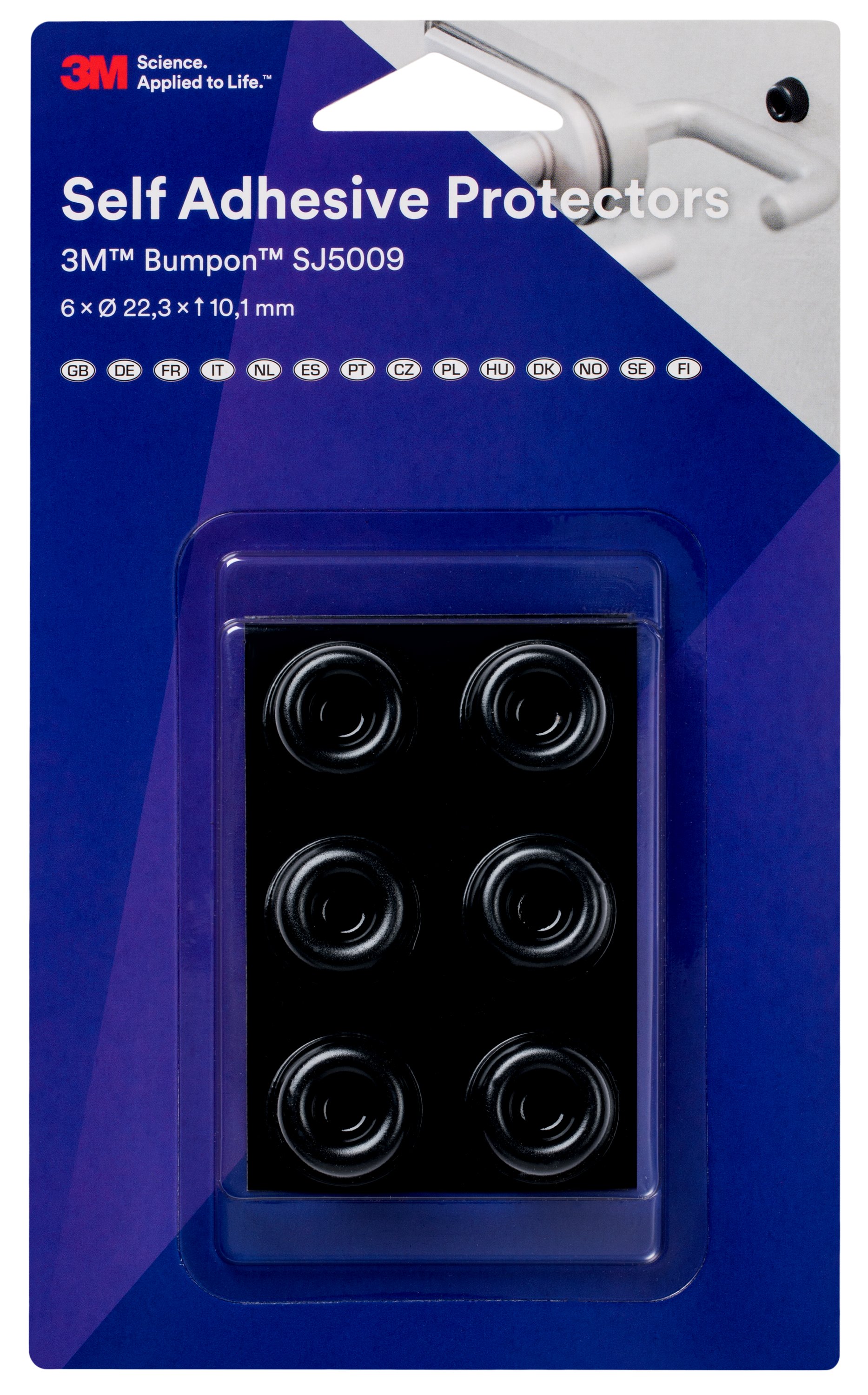 3M™ Bumpon™ SJ5009BL - Butées élastiques, mini-pack, noir, 6 pièces, 22,3 x 10,1 mm, adhésif en caoutchouc naturel R-30