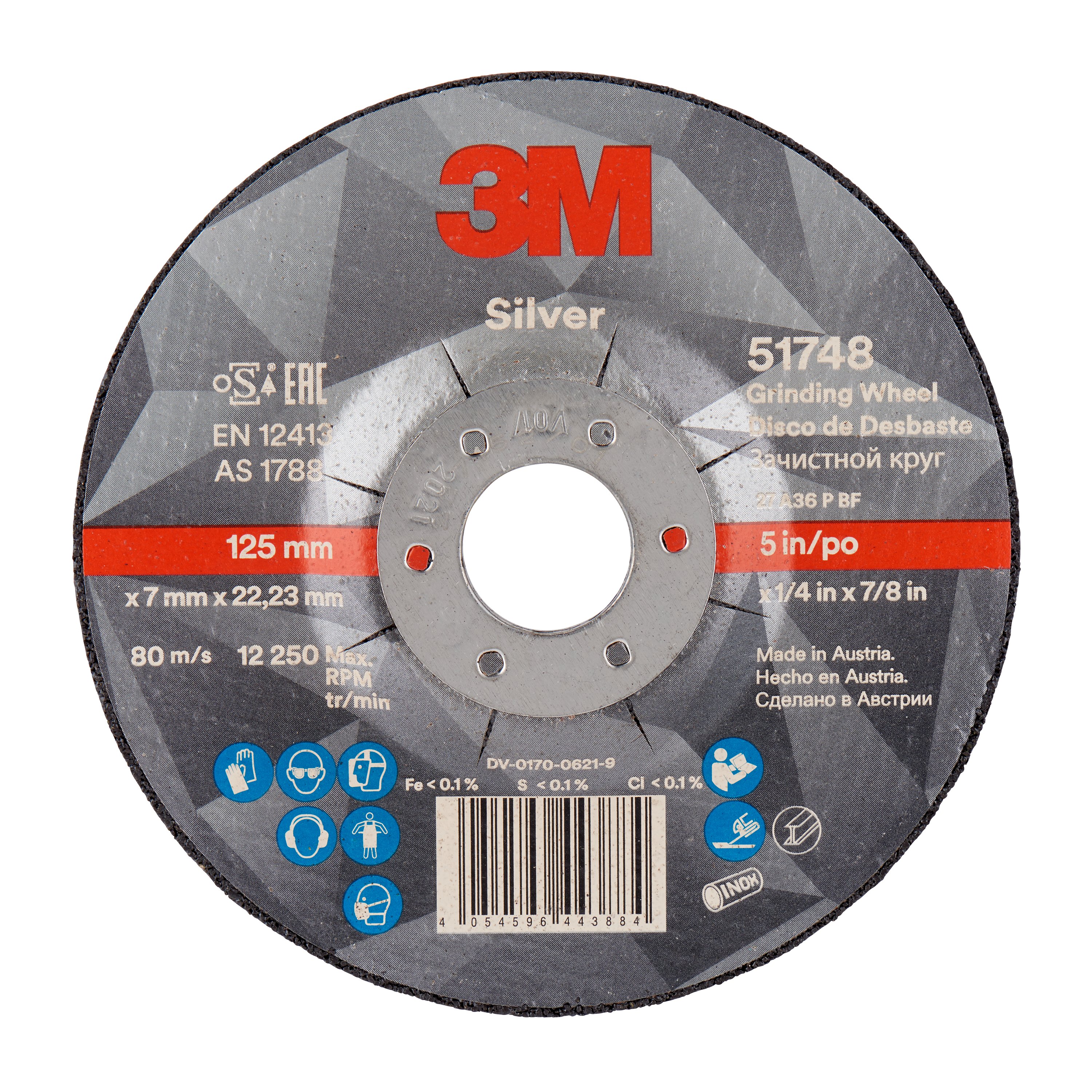 3M™ Silver Roughing Disc, T27, 125 mm x 7 mm x 22 mm