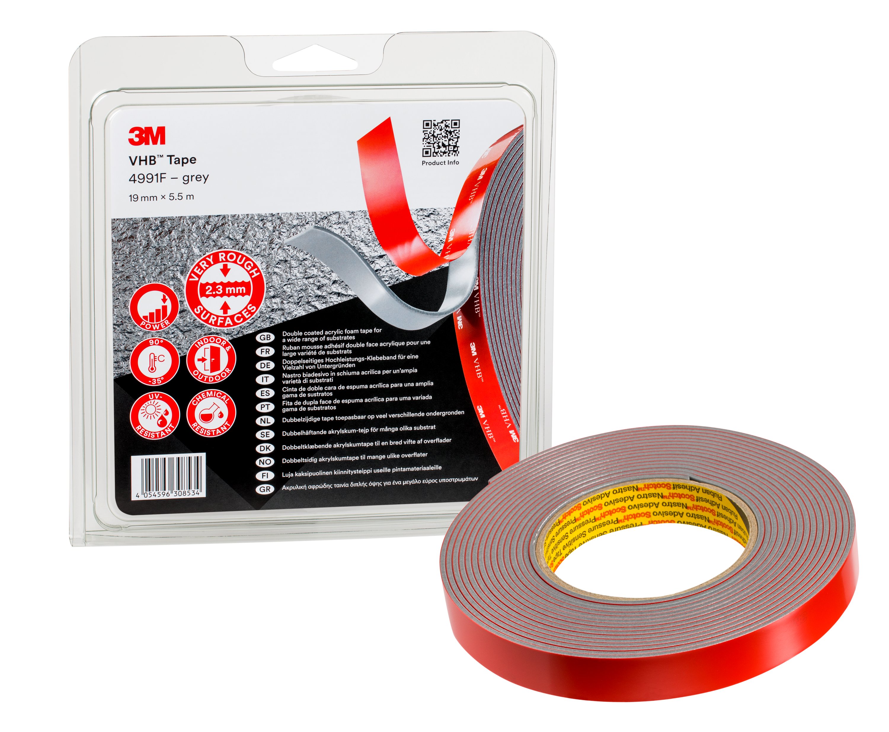 3M™ VHB™ Klebeband 4991F, Grau, 19 mm x 5.5 m, 2.3 mm, Blister