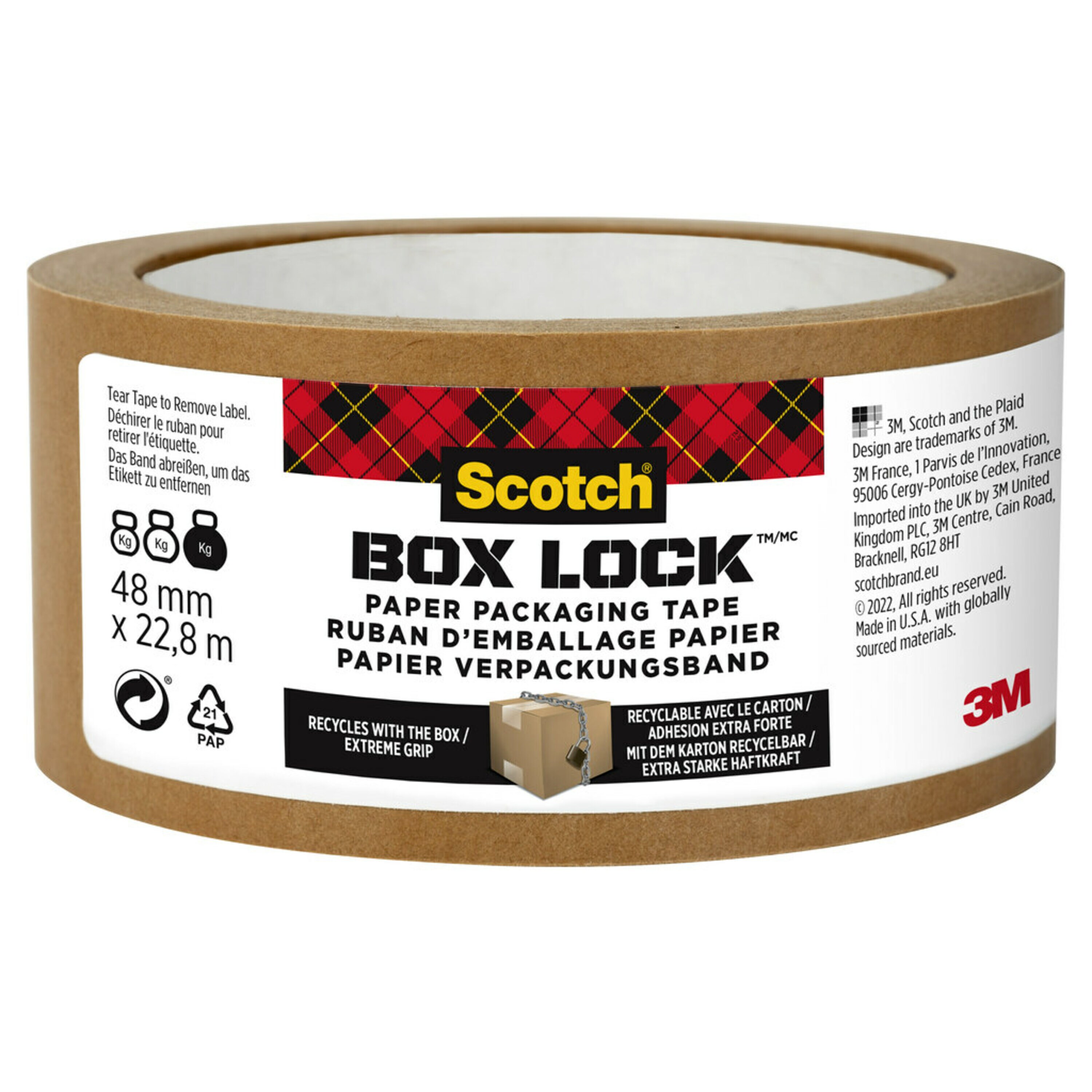 Ruban d'emballage en papier Scotch® Box Lock™, 48 mm x 22,8 m, 1 rouleau/paquet