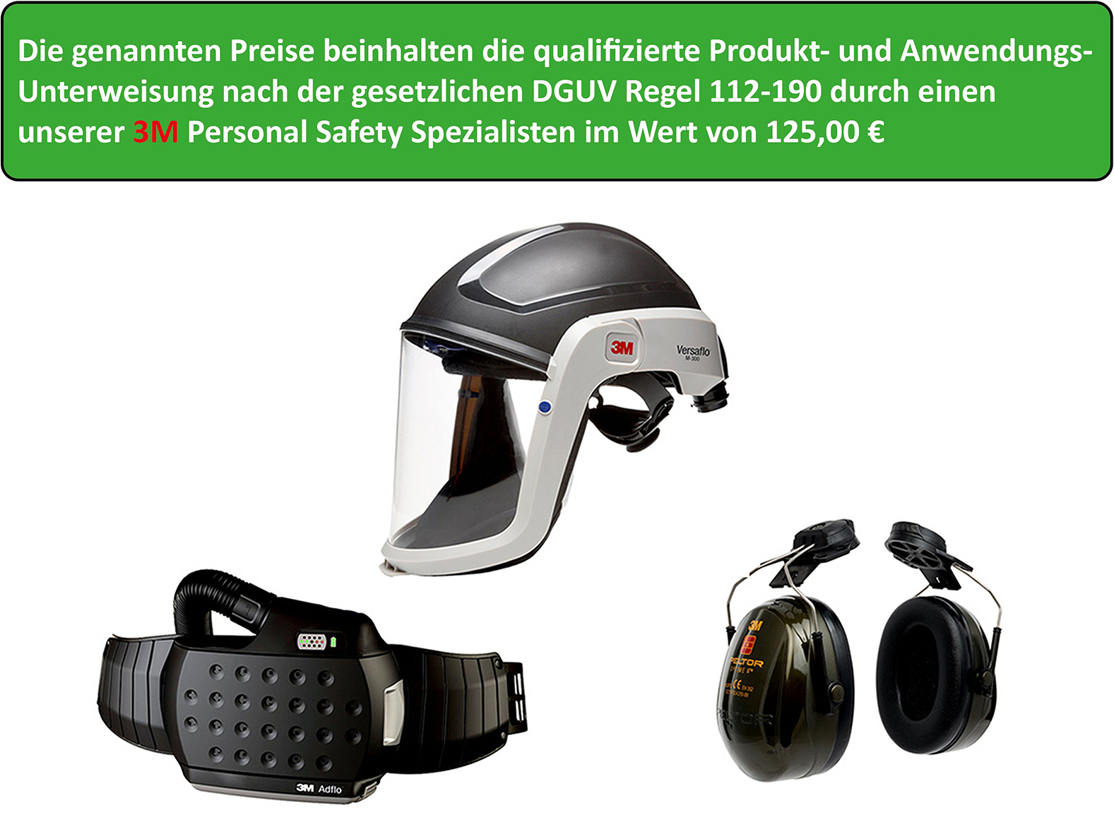 AdFlo fan-assisted respiratory protection COMPLETE starter pack, including training in accordance with Section 3(1) of the ‘Personal Protective Equipment (Use) Regulation’  
in conjunction with Section 31 of DGUV Regulation 1