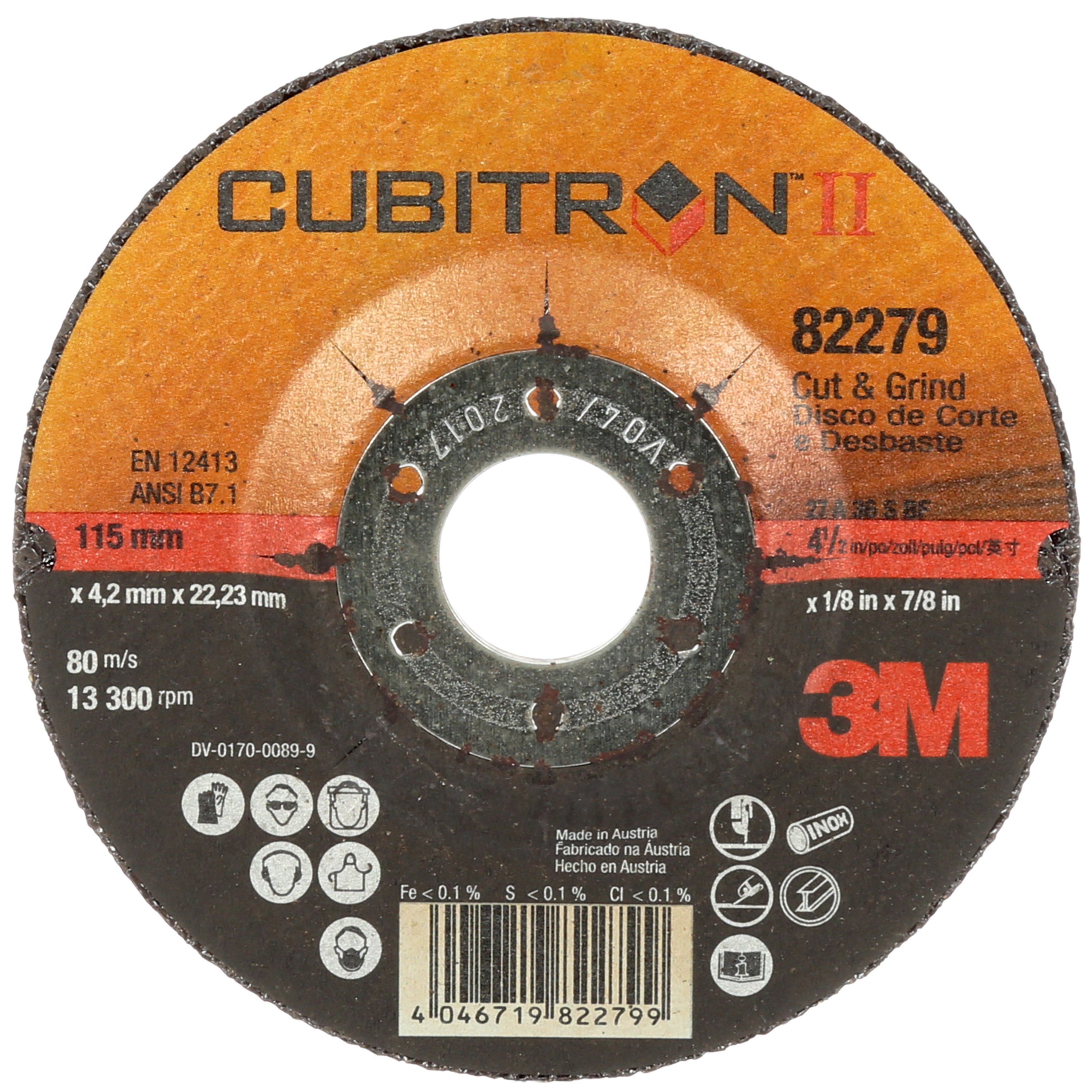 3M™ Cubitron™ 3 Cut and Grind roughing disc, 94343, 36+, T27, 230 mm x 4.2 mm x 22.23 mm, EN, 10/pack, 20 pieces/pack
