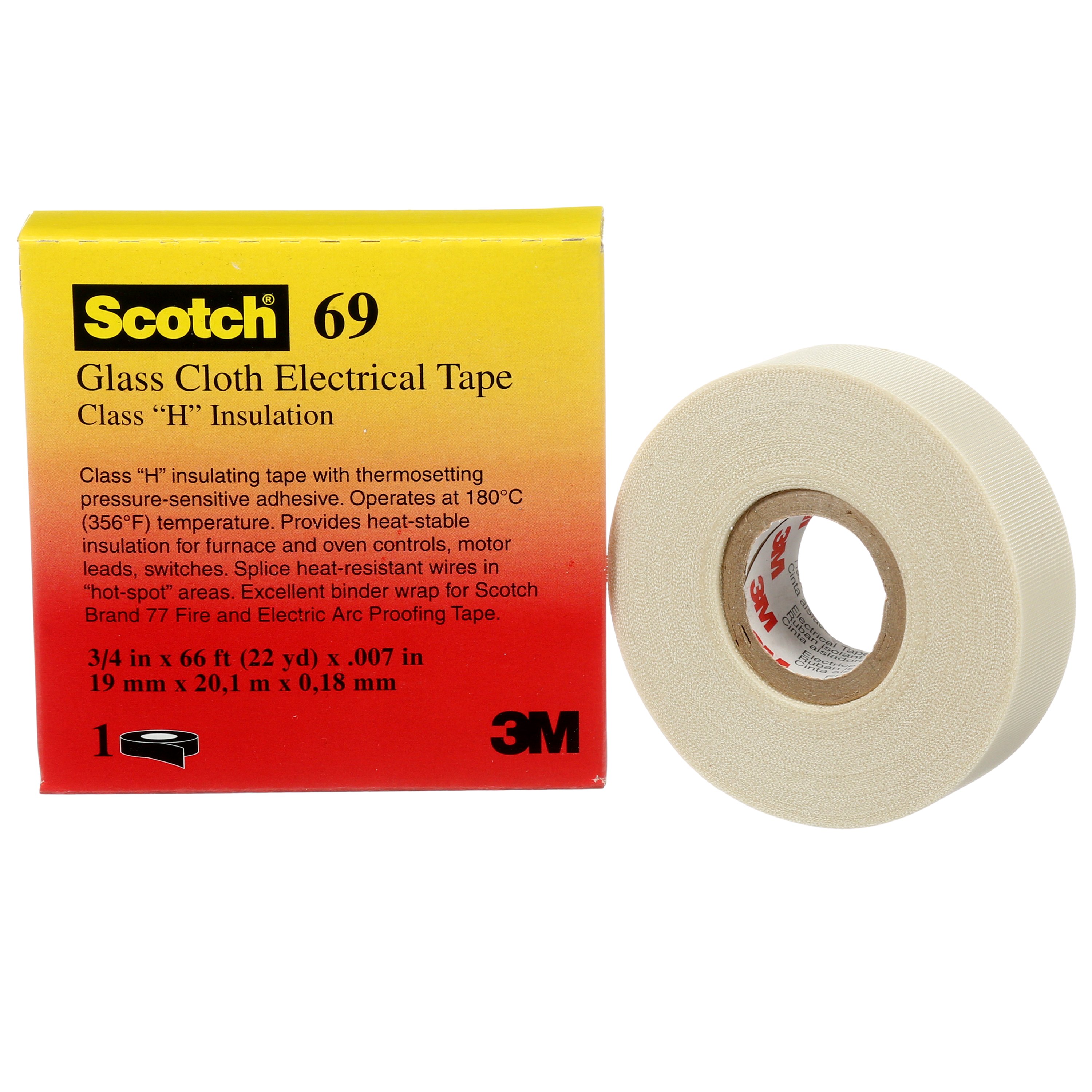 3M™ ET 69 Glass Fibre Tape, White, 6 mm x 33 m x 0.18 mm