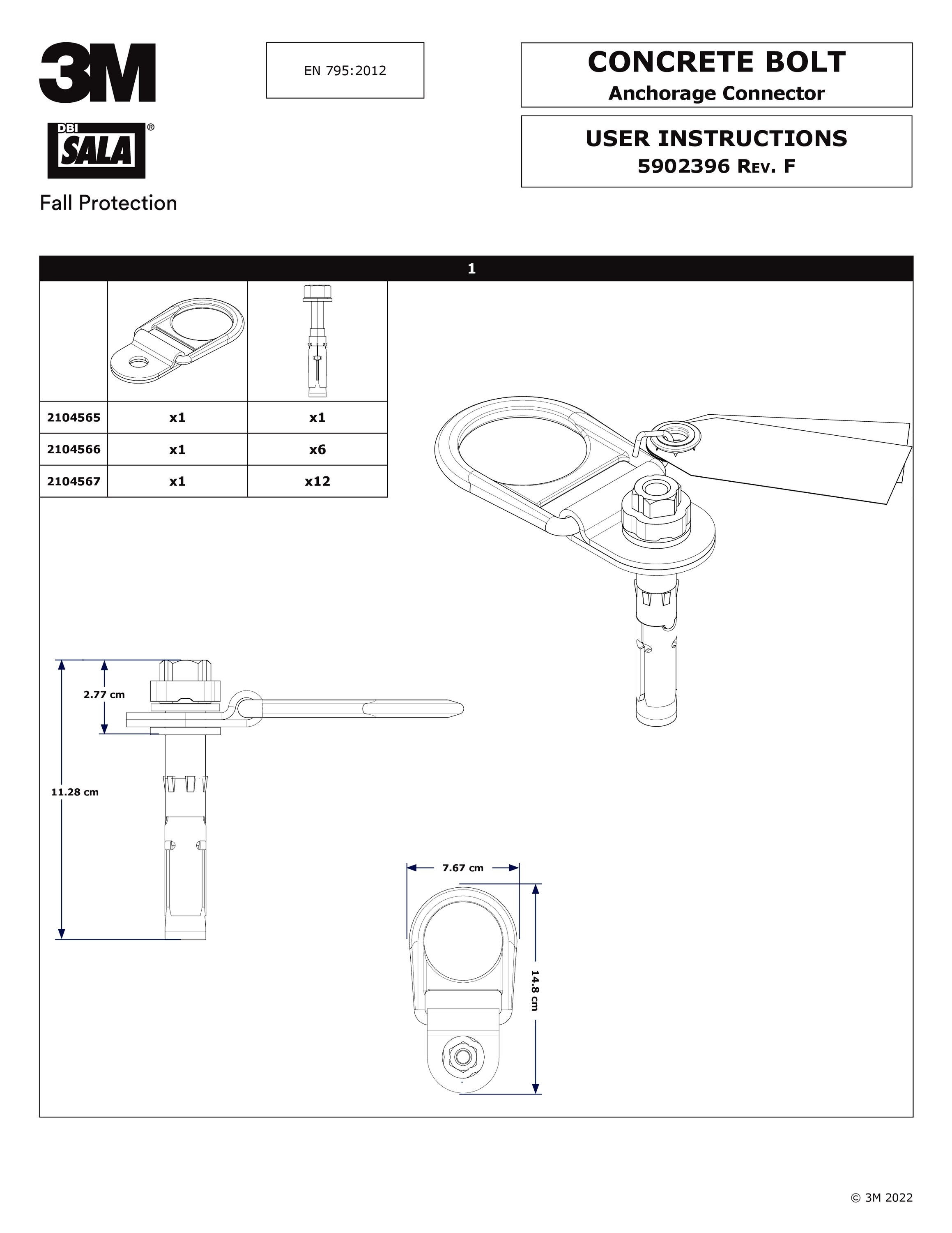 3M™ DBI-SALA® Anschlagpunkt für Beton mit Auffangöse, 145 mm, 11 zusätzliche Ankerbolzen, 2104567