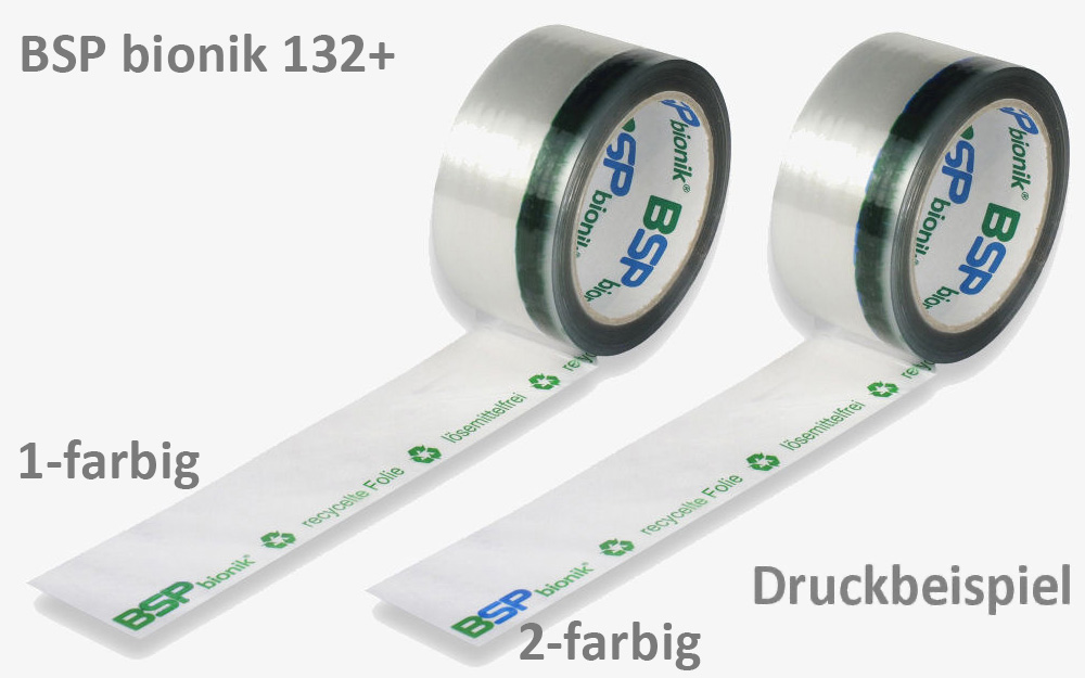 Ruban adhésif d'emballage BSP bionik 132+ 50 mm x 66 m, blanc/transparent, impression positive en 1 ou 2 couleurs