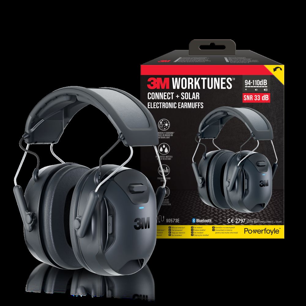 3M™ WorkTunes™ Connect & Solar Kabelloser Kapselgehörschutz mit Bluetooth®-Technologie 90573E-1