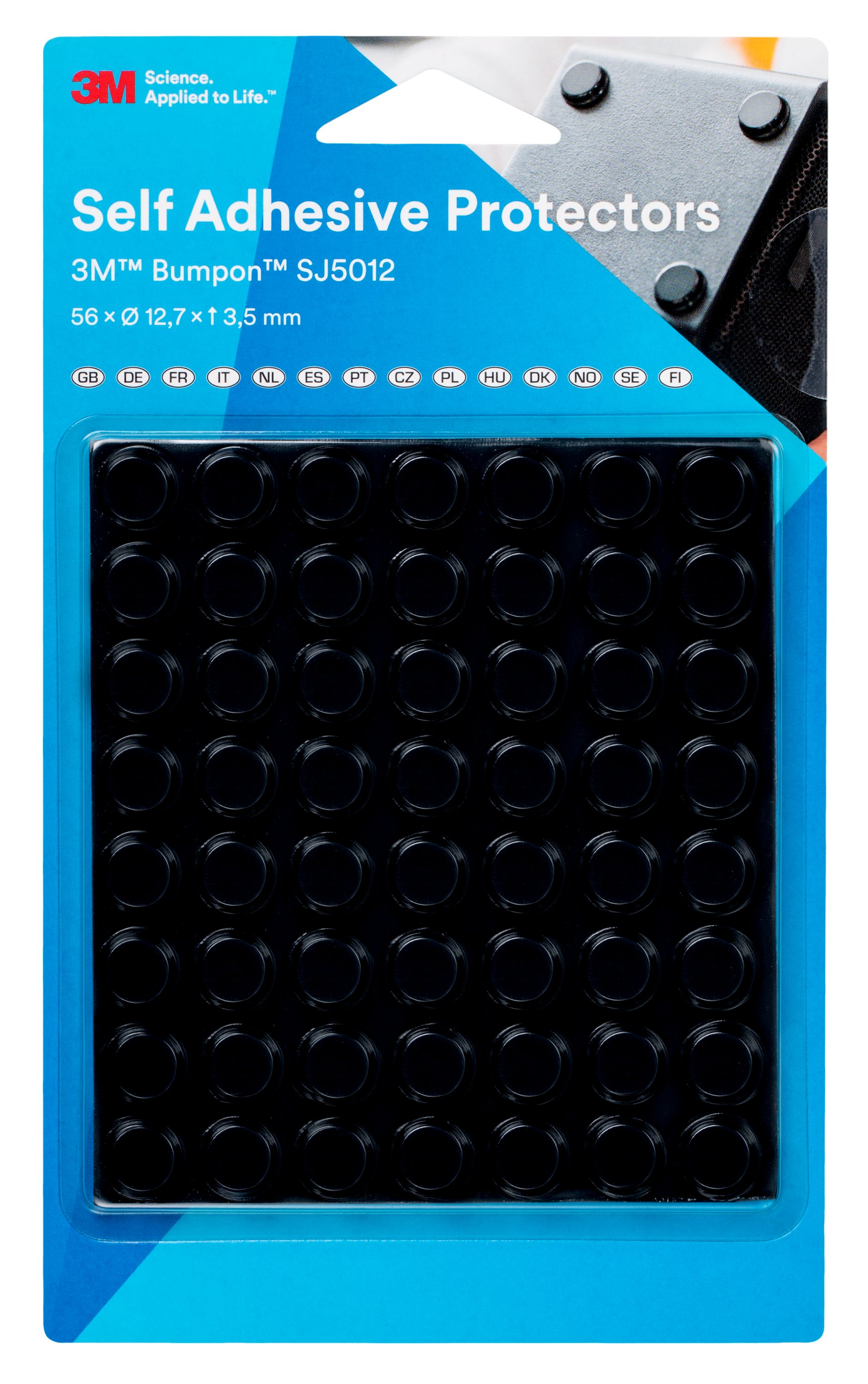 3M™ Bumpon™ SJ5012BL - Butées élastiques, mini-pack, noir, 56 pièces, 12,7 x 3,5 mm, adhésif en caoutchouc naturel R-30