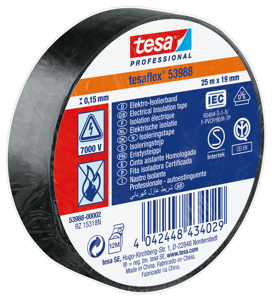 tesa® Professional 53988 Isolierband 7000V, 25m x 19mm, schwarz