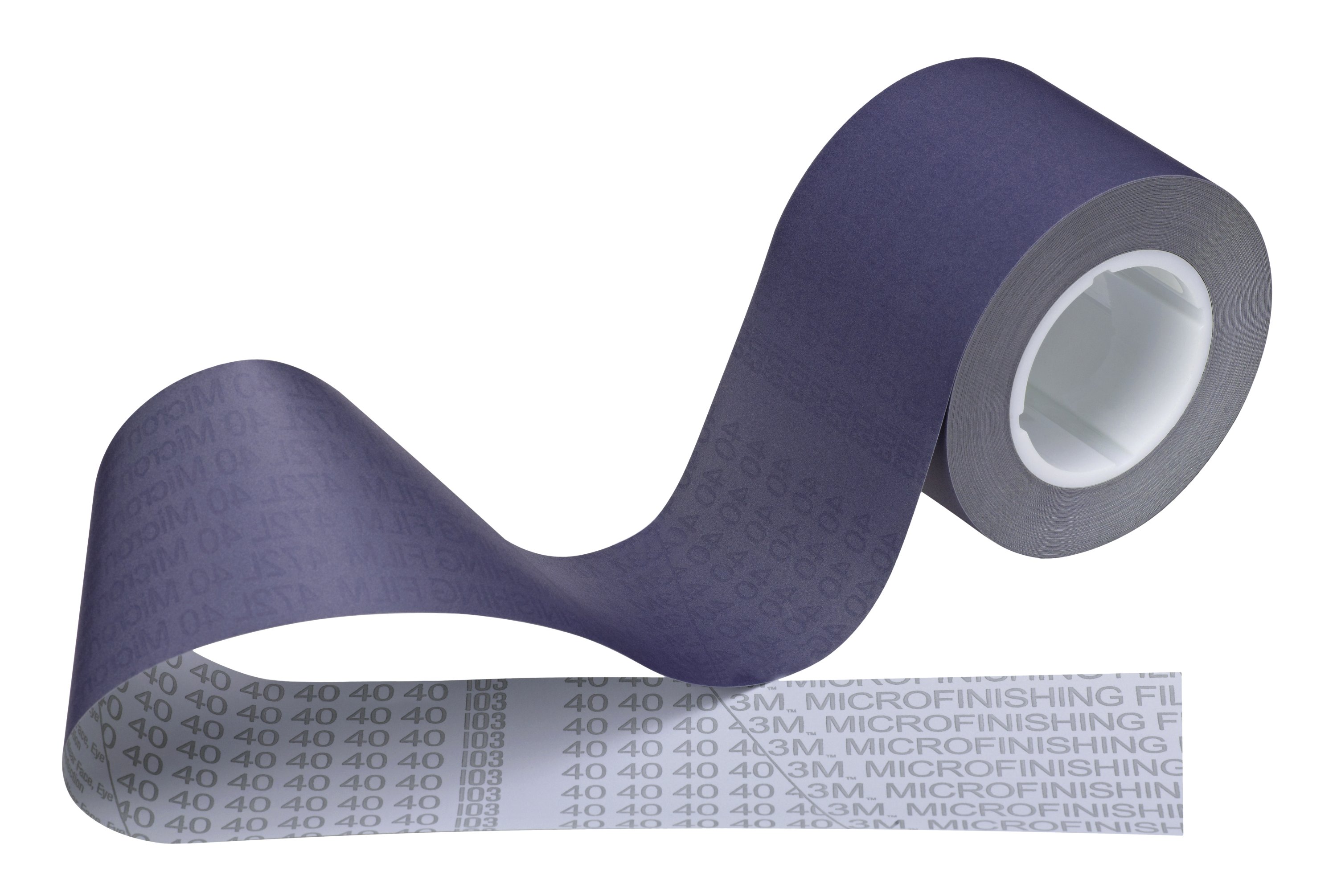Rouleau de film de microfinition 3M™ 472L, 101,6 mm x 45,72 m, 5 mil, Alox, 30 microns, ASO, 76,2 mm, mandrin en plastique avec rainures en V
