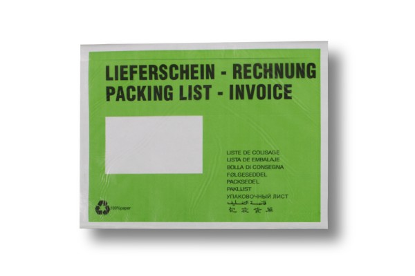 Lieferscheintaschen aus Pergamin-Papier, C5, 235 x 175 mm / 225 x 165 mm, Vollflächendruck - grün