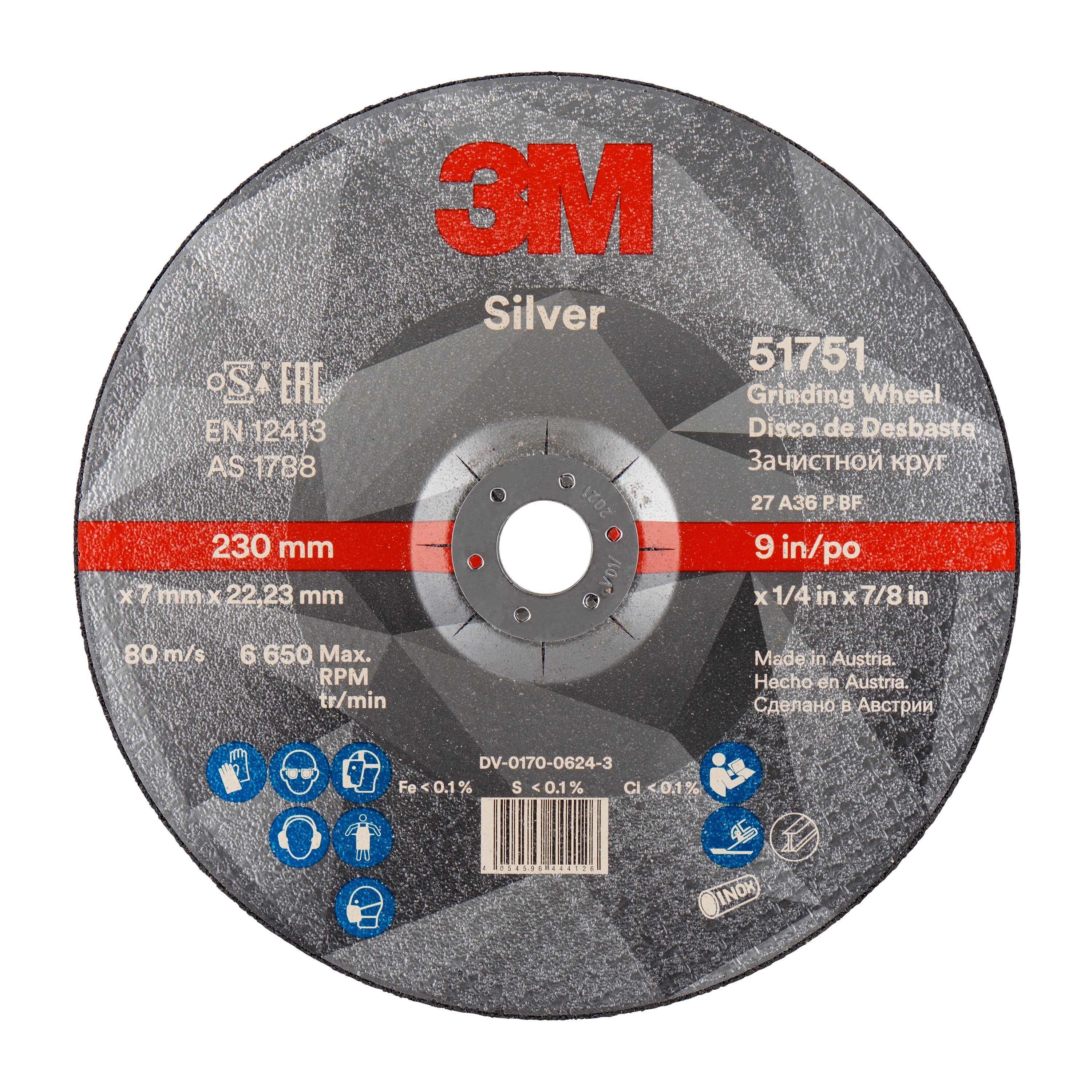 3M™ Silver Roughing Disc, T27, 230 mm x 7 mm x 22 mm
