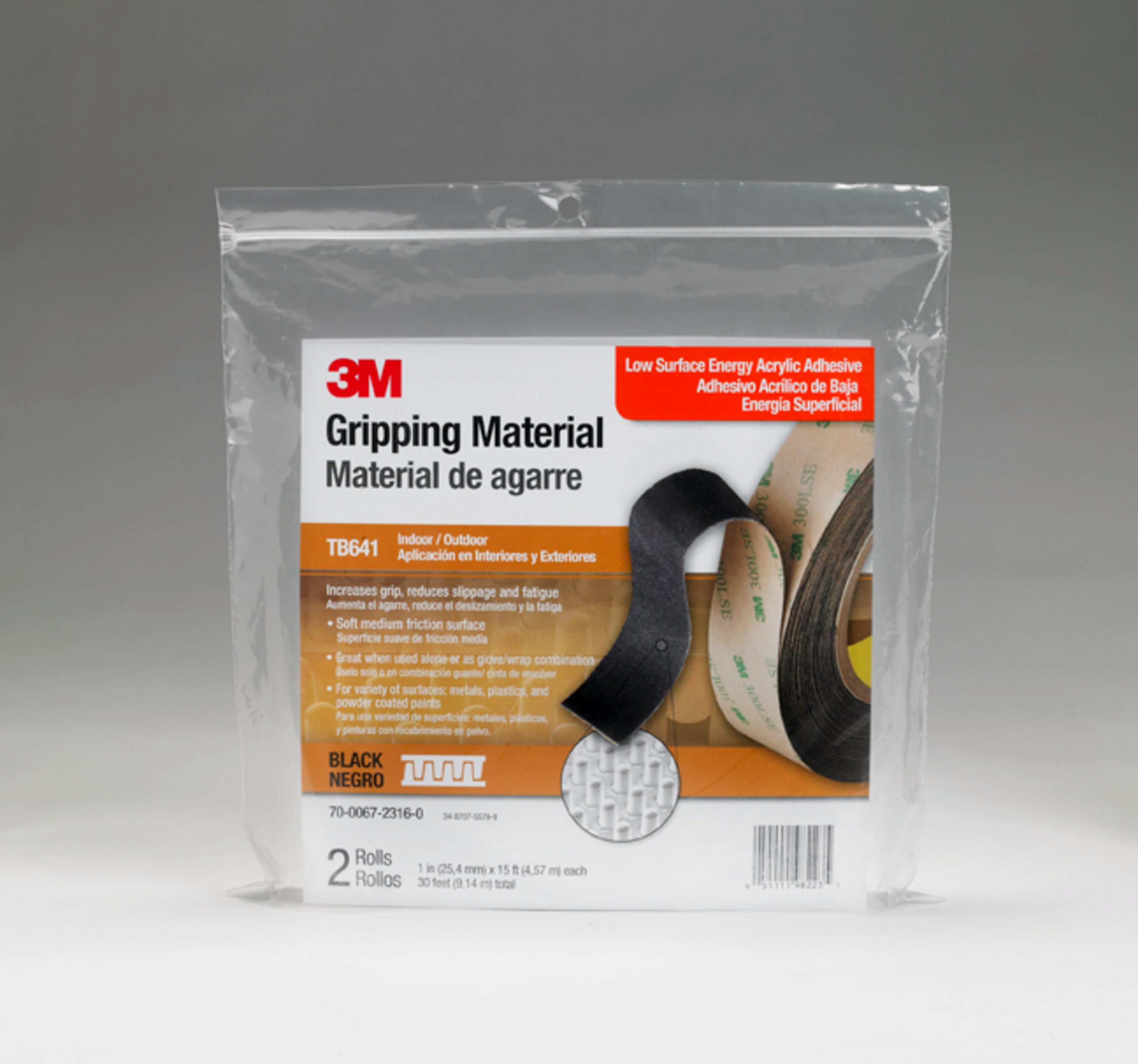 Tapis antidérapant 3M™ Gripping Mat. Sachet de 2 rouleaux GM641, noir, 25 mm x 4,57 m