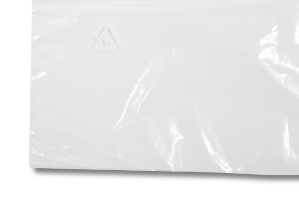 LDPE side-gusseted bags, transparent, with recycling symbol, food-safe, first-grade quality, no recycled material, slip-resistant, 315 + 215 x 450 mm, T50