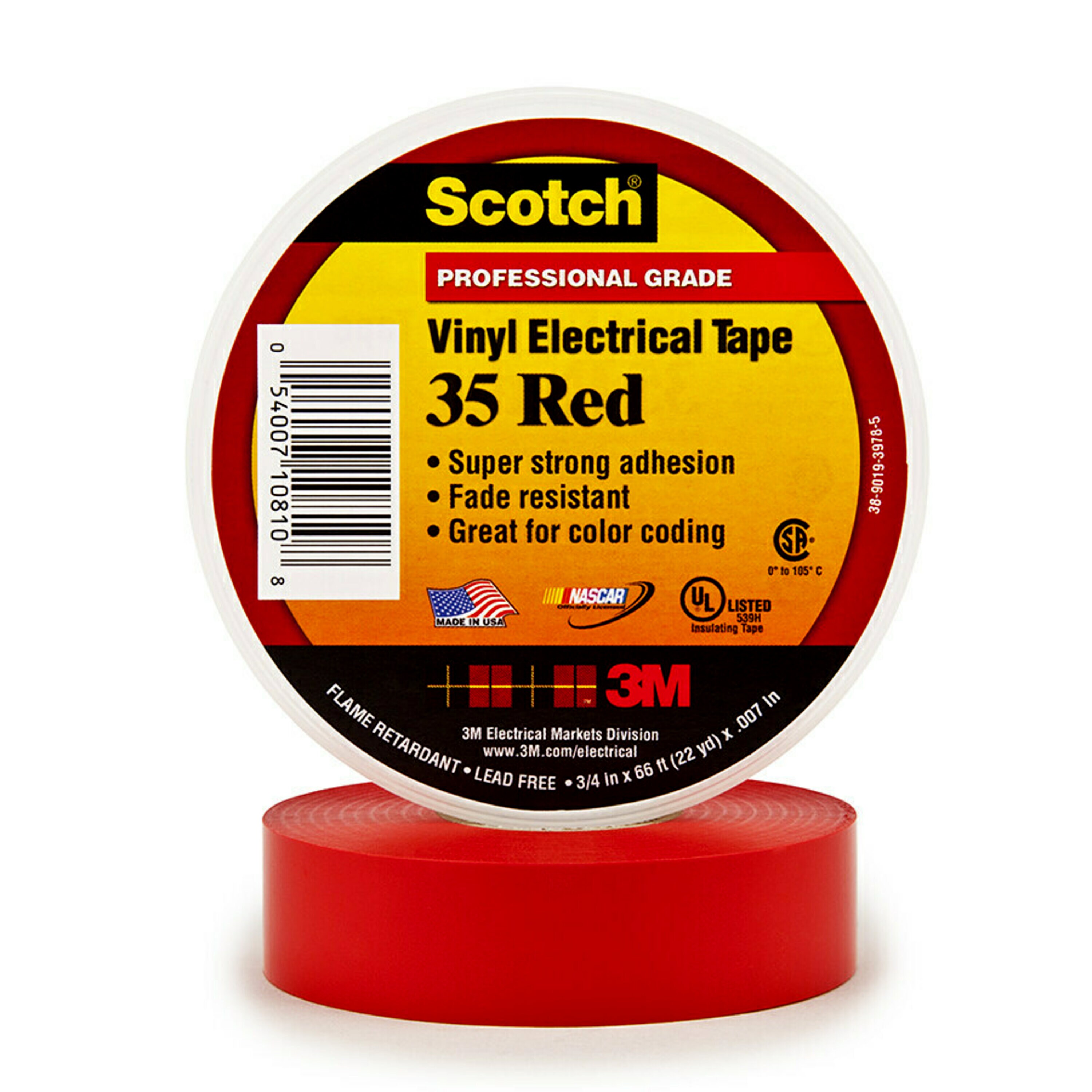 Scotch® 35 Vinyl Elektro-Isolierband, Rot, 19 mm x 20 m, 0,18 mm