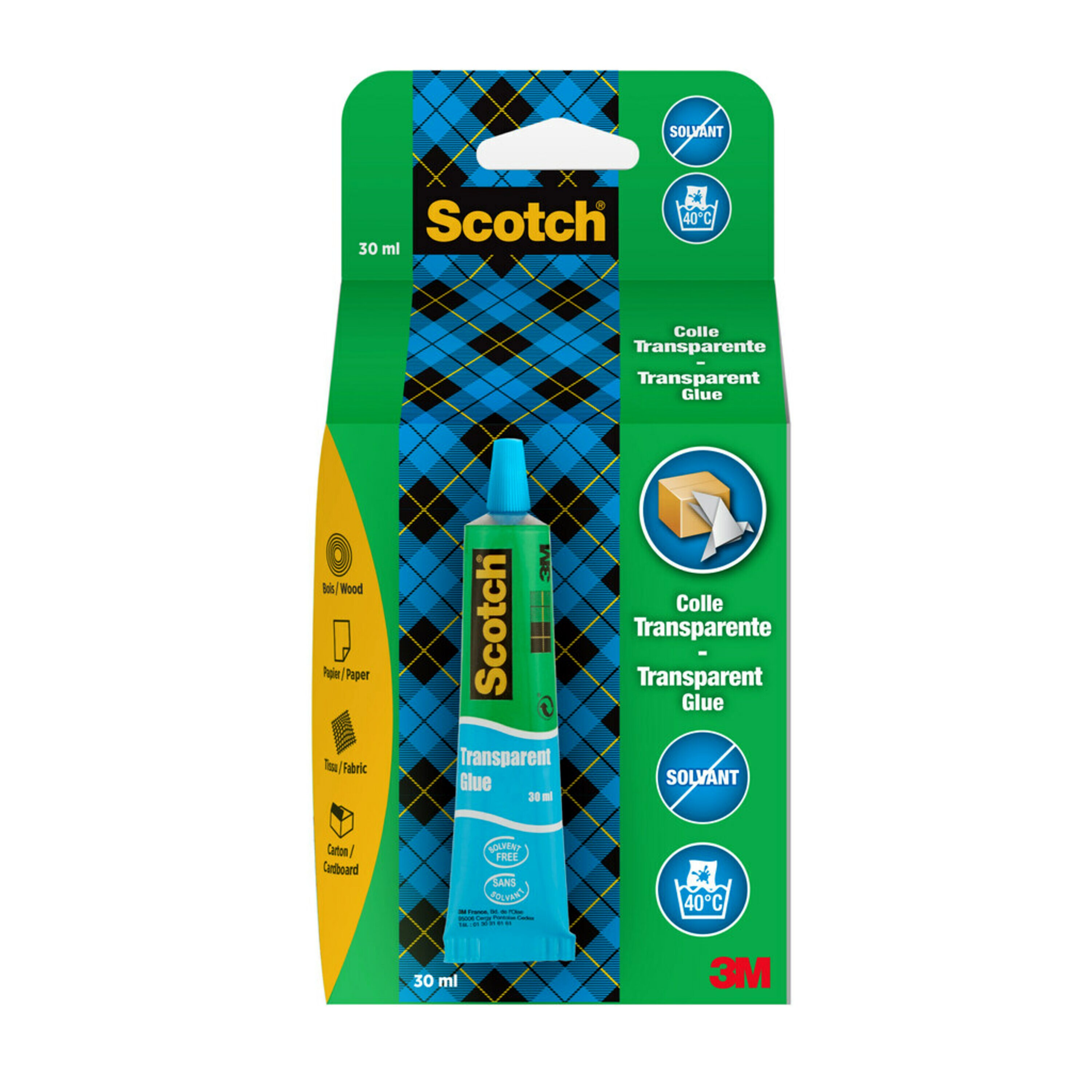 Colle Scotch® transparente sans solvant pour usage domestique 3025C12, 30 ml, 1 tube par paquet