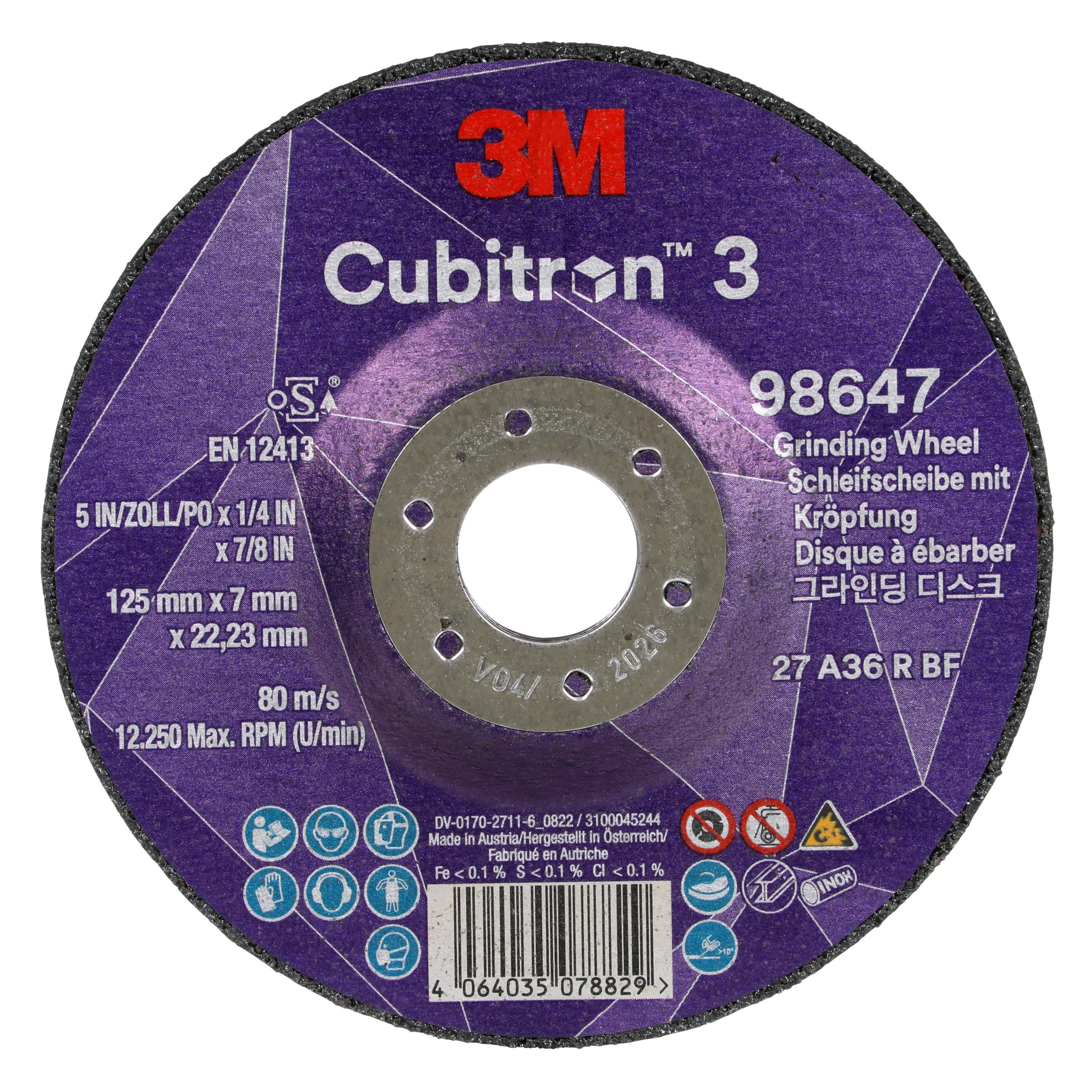 3M™ Cubitron™ 3 Schruppscheibe, 98647, 36+, T27, 125 mm x 7 mm x 22,23 mm, EN, 20 Stück/VE