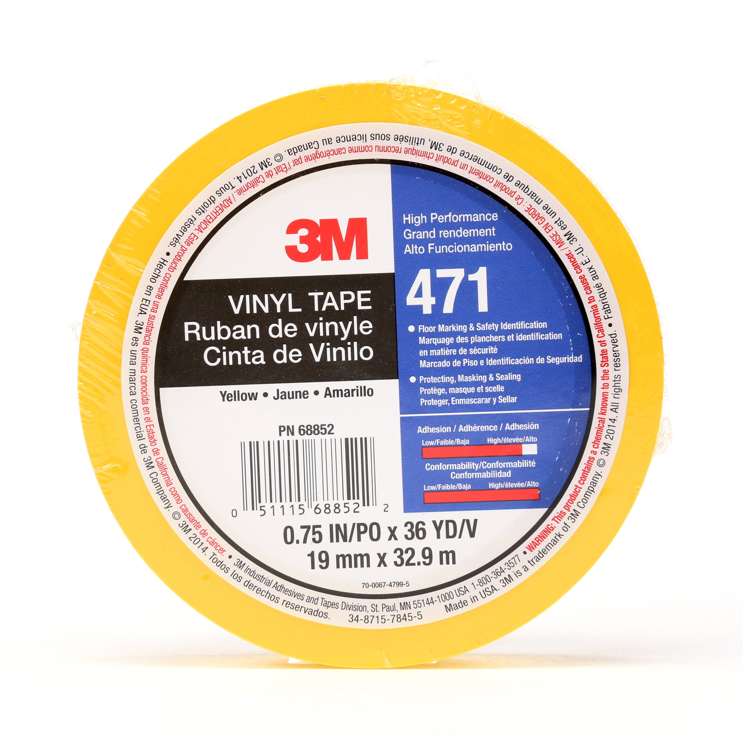3M™ Weich-PVC-Klebeband 471, Gelb, 19 mm x 33 m, 0.14 mm