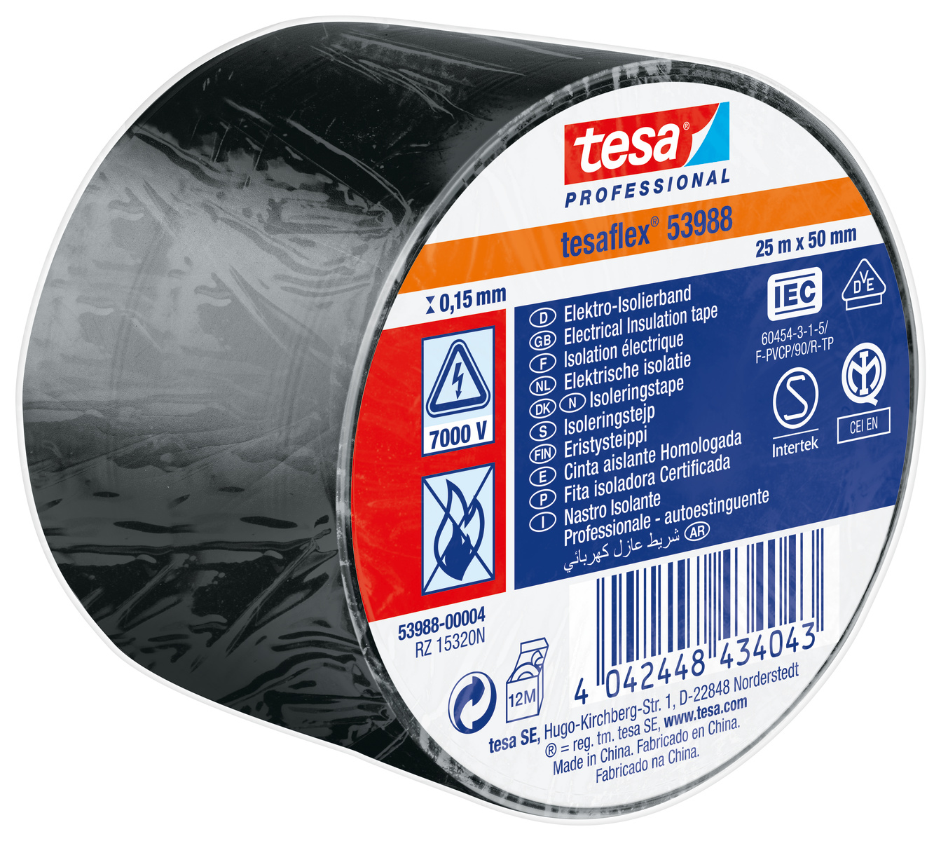 tesa® Professional 53988 Isolierband 7000V, 25m x 50mm, schwarz