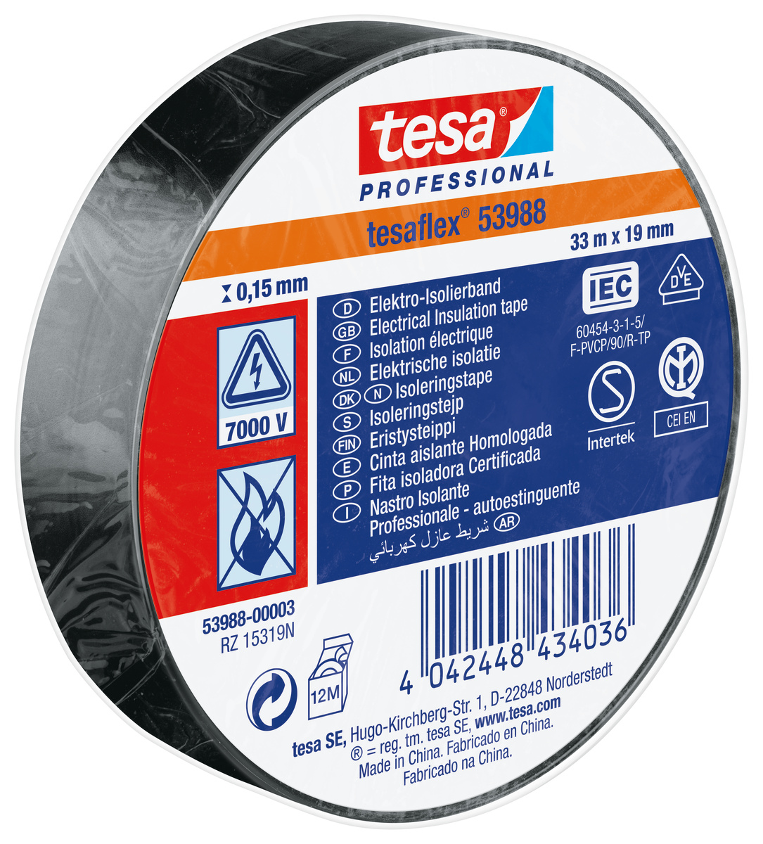 tesa® Professional 53988 Isolierband 7000V, 33m x 19mm, schwarz
