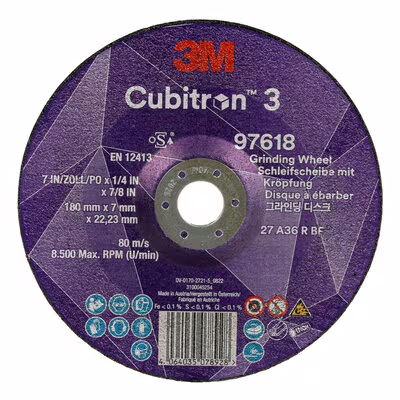 3M™ Cubitron™ 3 roughing disc, 97618, 36+, T27, 180 mm x 7 mm x 22.23 mm, specifically for grouting, EN, 10 per pack, 20 pieces per pack