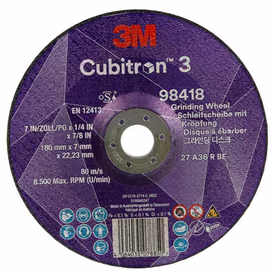 3M™ Cubitron™ 3 roughing disc, 98418, 36+, T27, 180 mm x 7 mm x 22.23 mm, EN, 10 per pack, 20 pieces per pack
