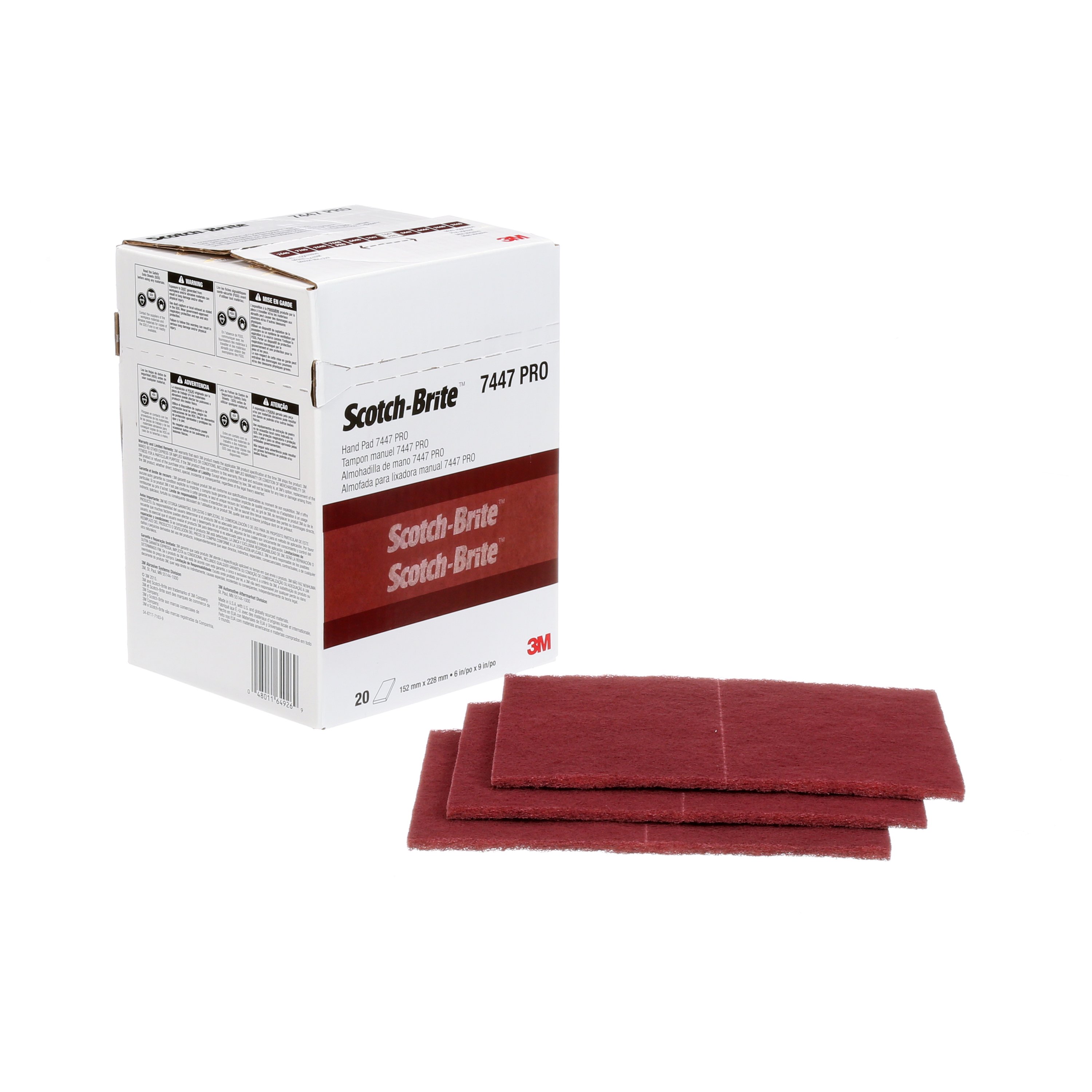 Tampon à main Scotch-Brite™ 7447 PRO, rouge, 158 mm x 224 mm, VFN