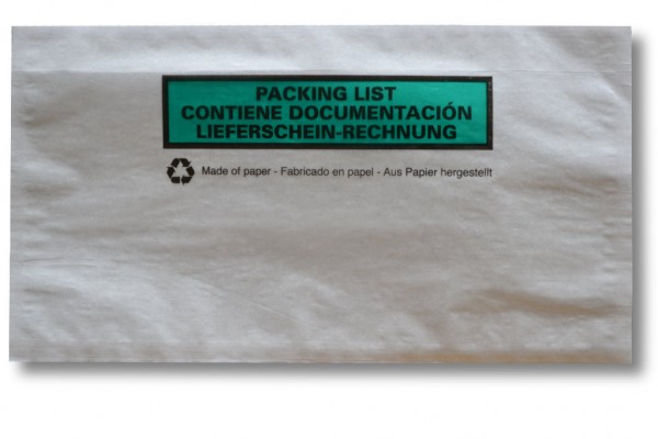 Lieferscheintaschen aus Pergamin-Papier, DIN Lang 240 x 131 mm / 228 x 120 mm, Balkendruck - grün