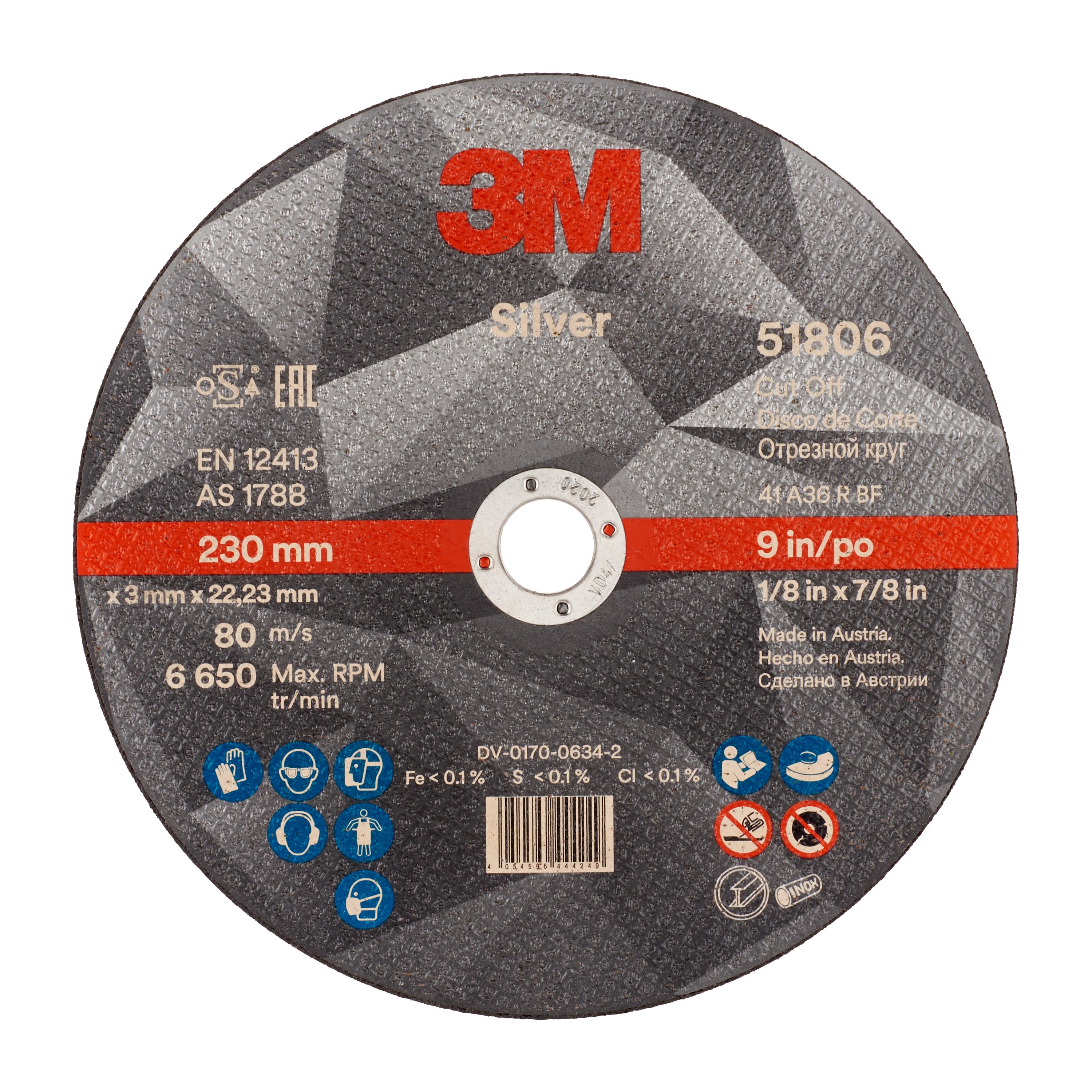 3M™ Silver Cutting Disc, T41, 230 mm x 3.0 mm x 22 mm
