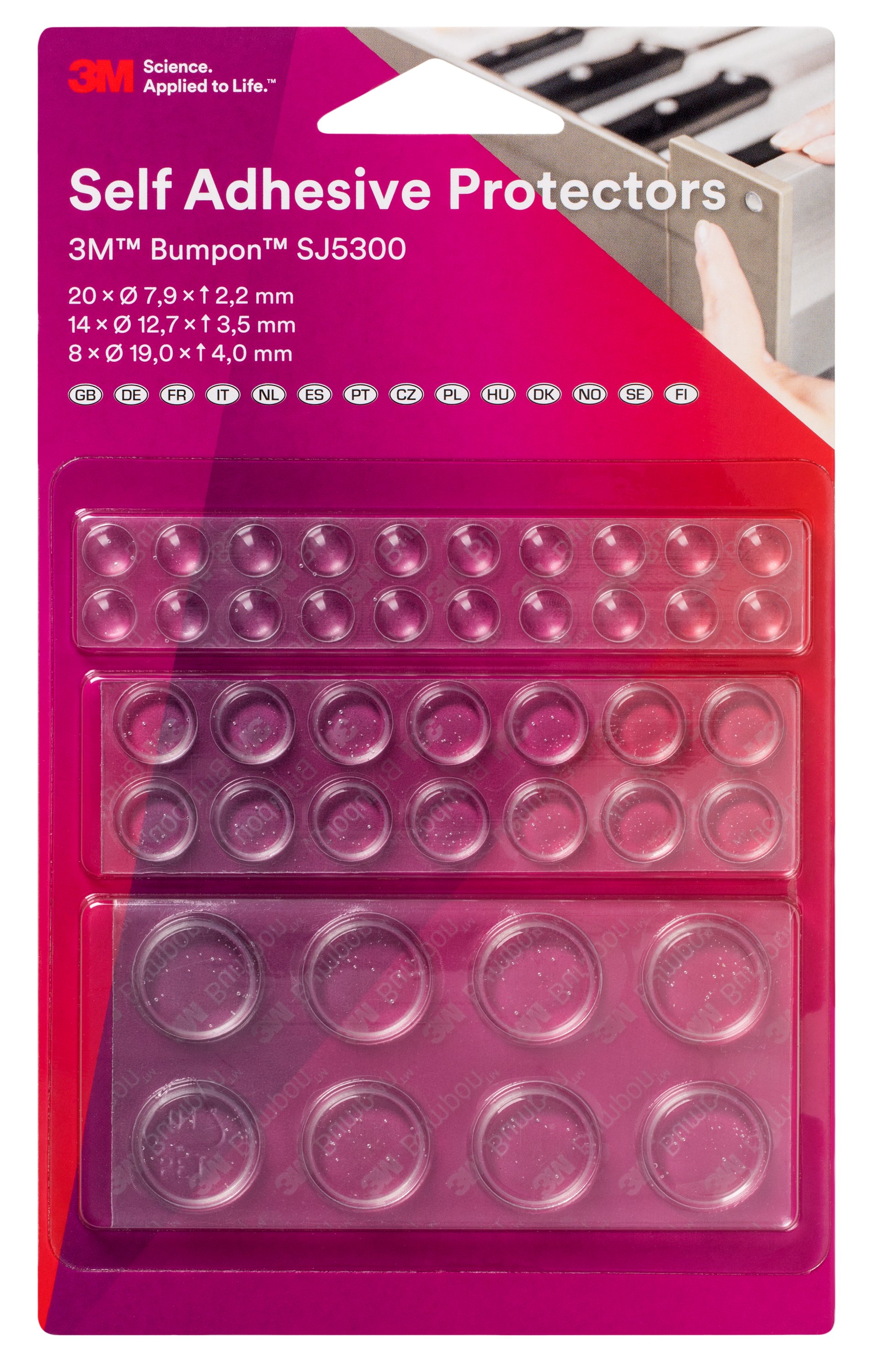 3M™ Bumpon™ SJ5300BL - Mini-lot de butoirs élastiques (20 x SJ5302, 14 x SJ5312, 8 x SJ5344), transparent