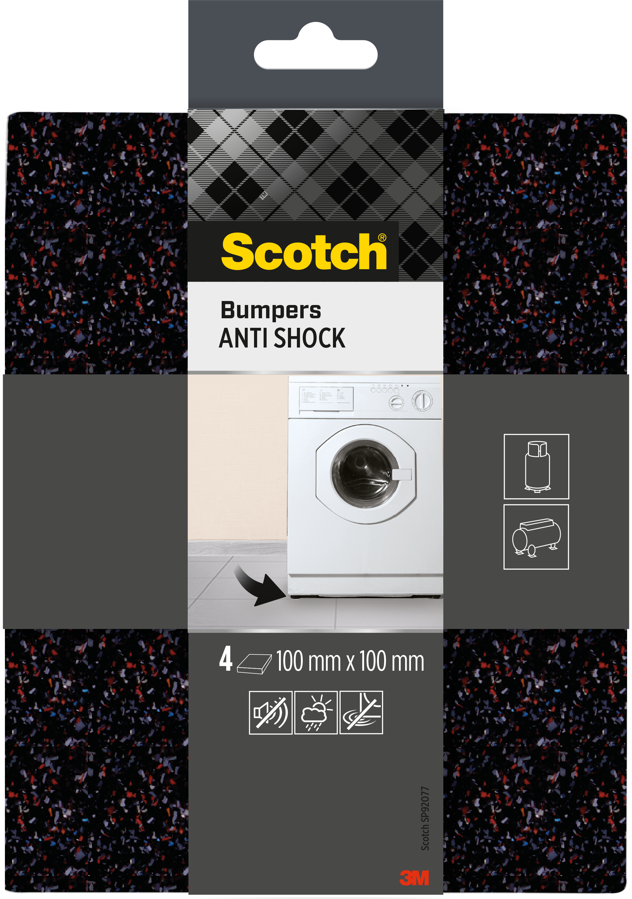 Butées élastiques amortissantes Scotch® SP92O77, noires, 100 mm x 100 mm, lot de 4