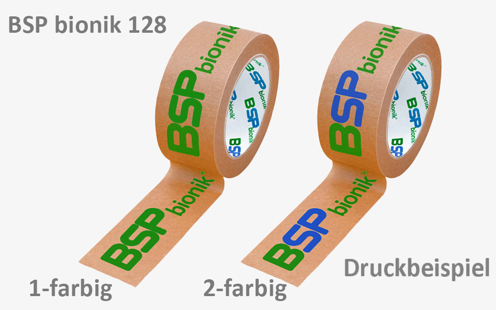 Ruban adhésif d'emballage pour papier BSP bionik 128, 50 mm x 50 m, marron, impression positive en 1 ou 2 couleurs