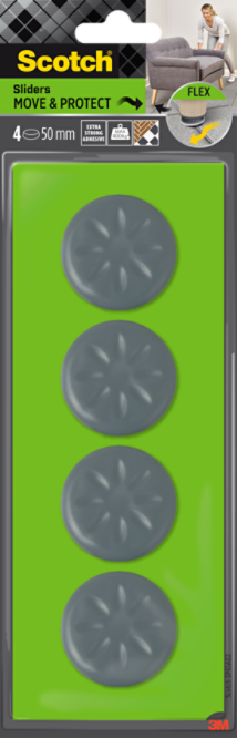 Patins Scotch® Move & Protect Flex SP61A02, auto-adhésifs, gris, Ø 50 mm, lot de 4 – 400 kg