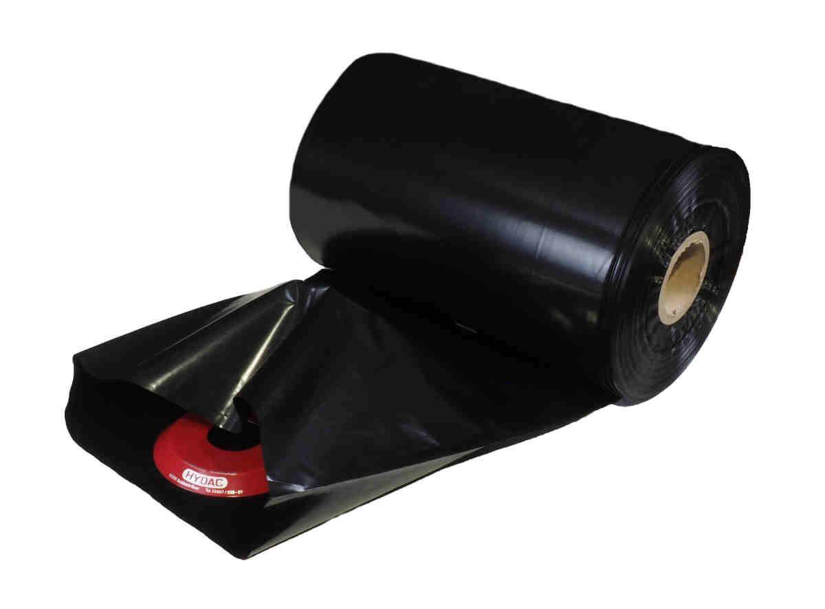 LDPE tubular film, black, unprinted, PE mark, 350 x 0.100 mm / 250 m