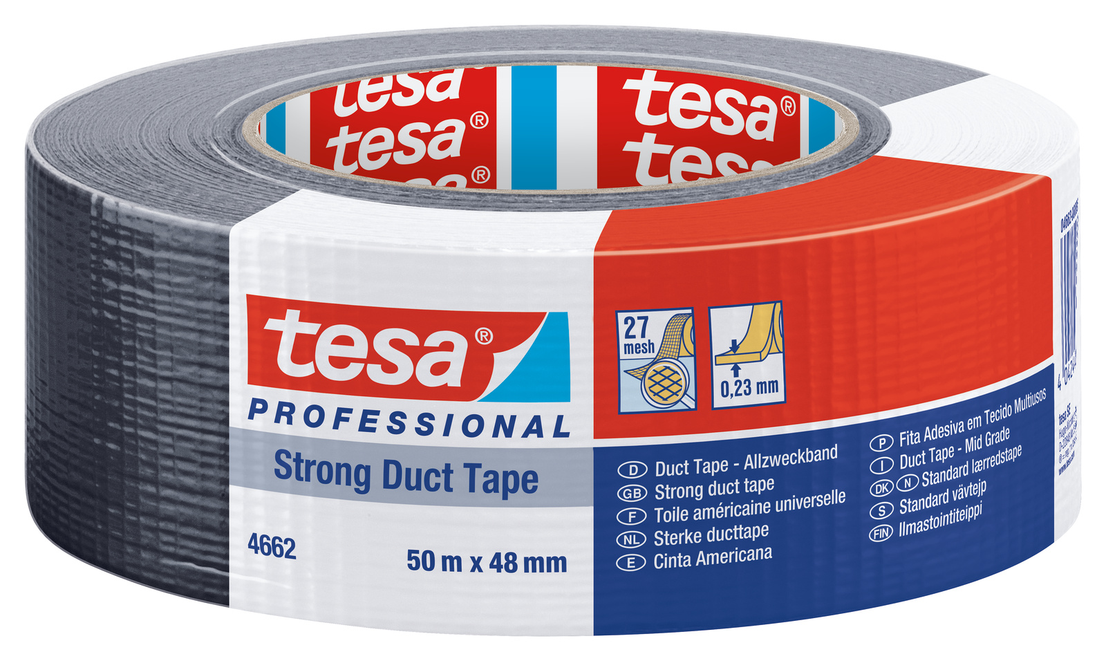 tesa duct tape 4662, 50 m x 48 mm, matt silver, EAN