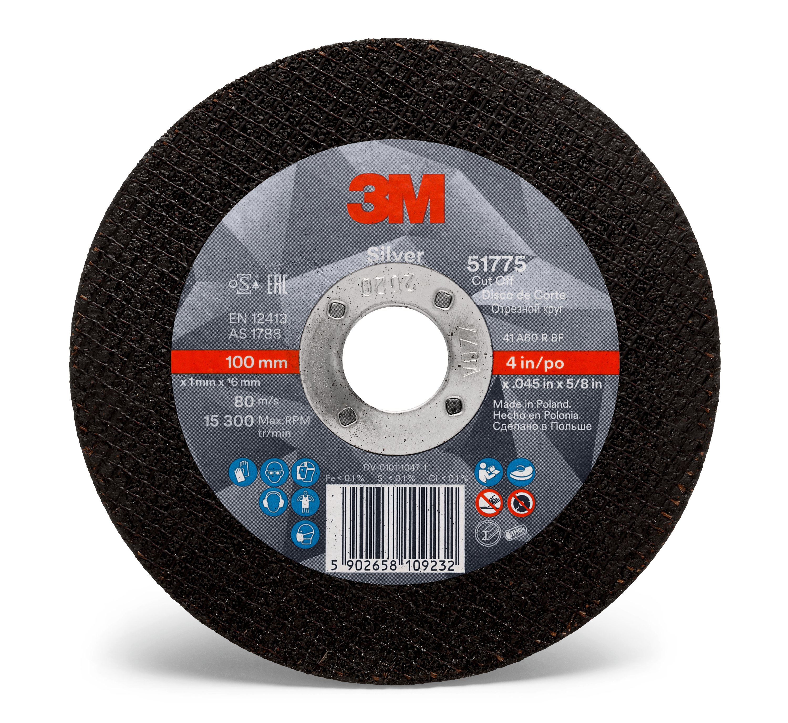 3M™ Silver Cutting Disc, T41, 100 mm x 1.0 mm x 16 mm