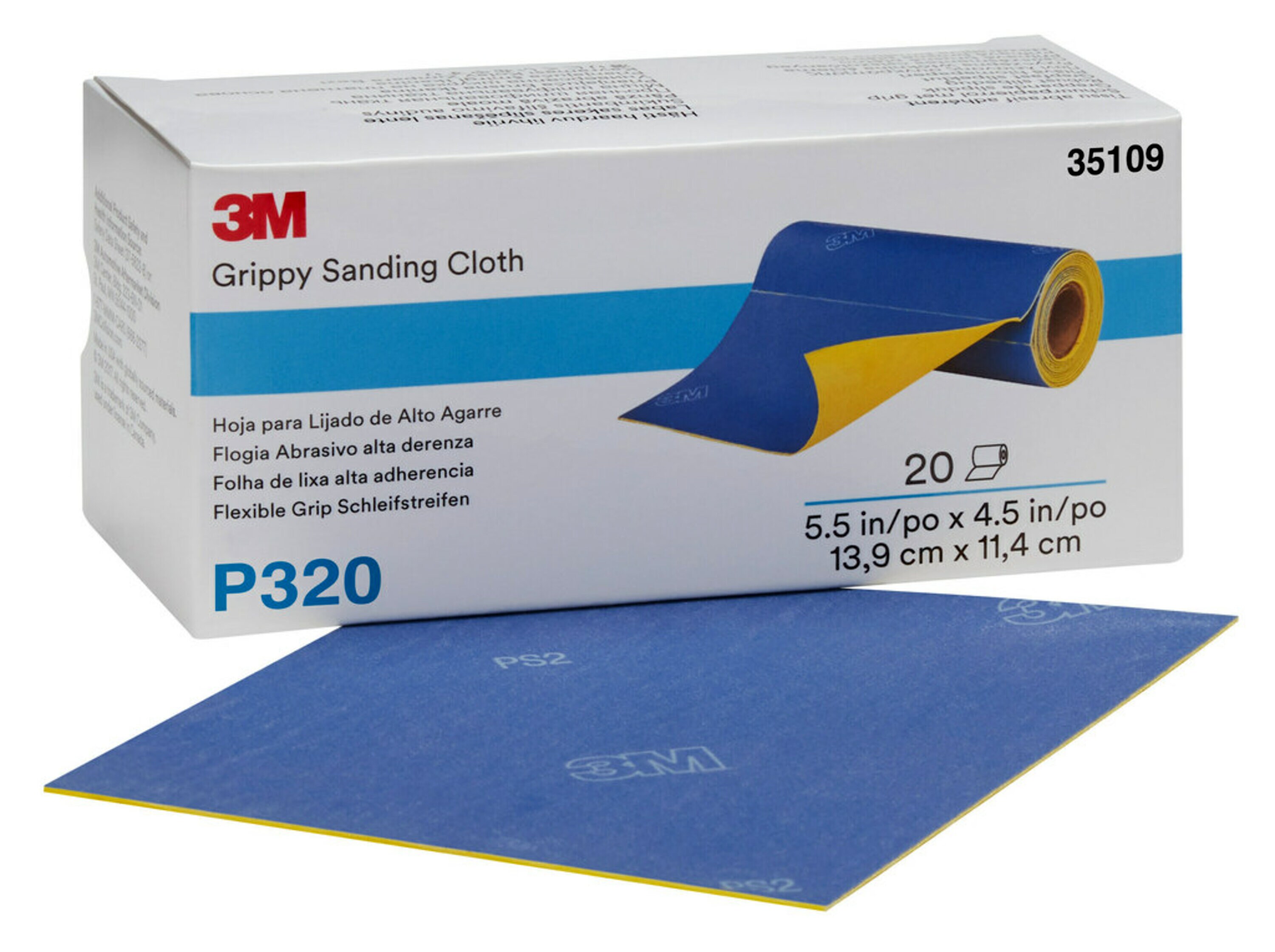 Bandes abrasives 3M™ Flexible Grip, 139 mm x 114 mm, perforées, en rouleau de 20 bandes, P320, 35109