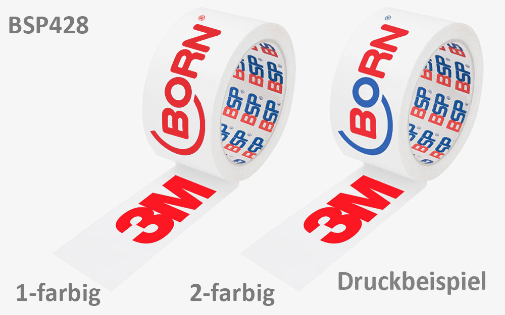 BSP428 Ruban adhésif d'emballage 50 mm x 66 m blanc/marron/transparent, impression positive en 1 ou 2 couleurs