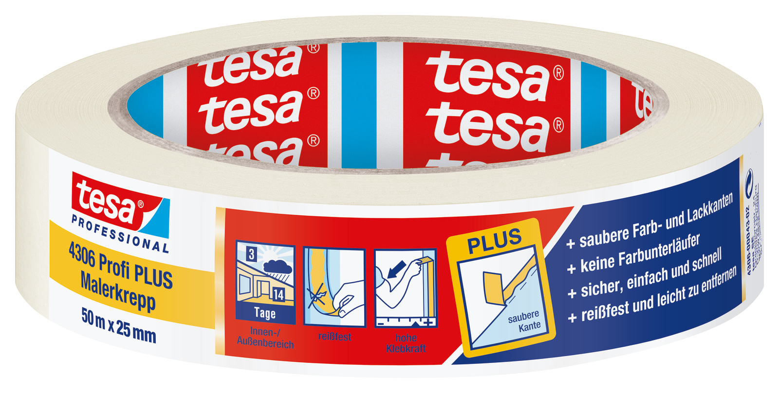 tesakrepp 4306 Premium painter's tape, 30 mm, light beige