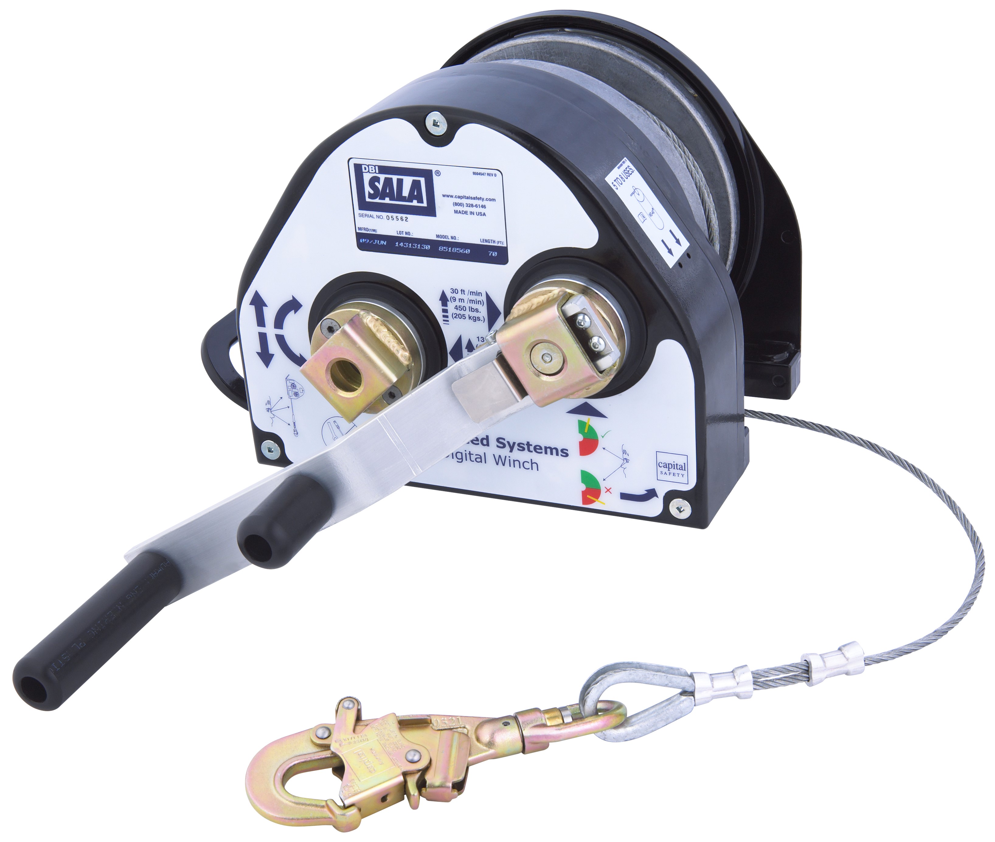 Treuil 3M™ DBI-SALA® pour espaces confinés, série 200, 58 m, câble en acier inoxydable, 8518587