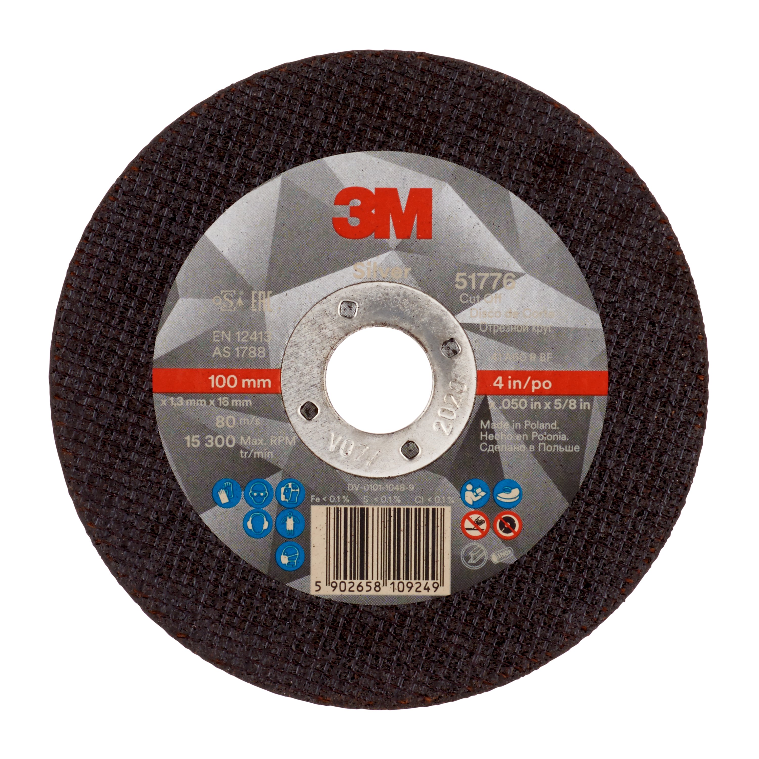 3M™ Silver Cutting Disc, T41, 100 mm x 1.3 mm x 16 mm